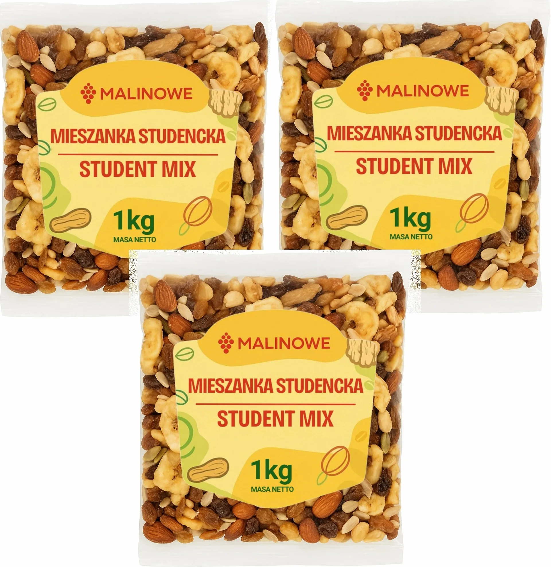 Mieszanka Studencka Malinowa 3x1kg Zdrowa Przekąska