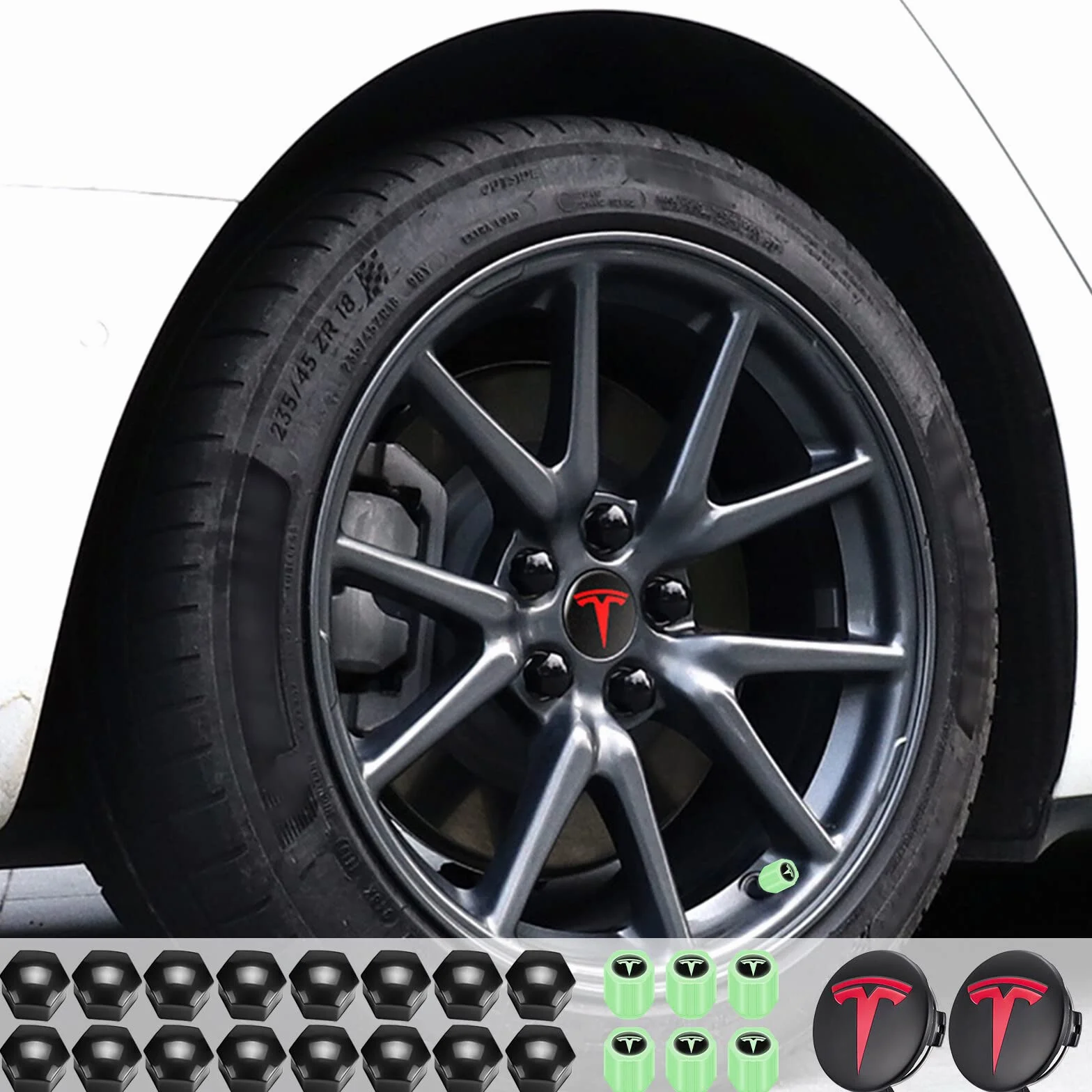Zestaw kołpaków na koła ze srebrnym logo do modeli 3, Y, S, X - piasta Tesla