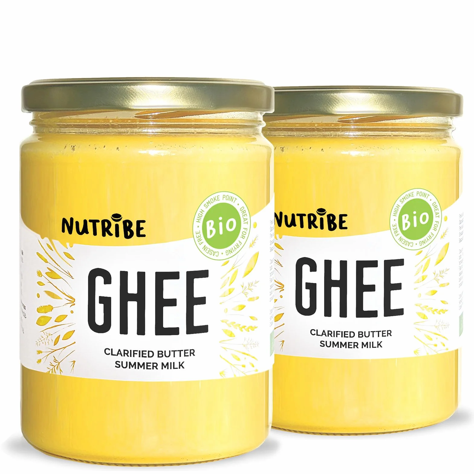 Nutribe GHEE 2 szt. po 460g - Masło klarowane Krowy karmione trawą - zdrowe gotowanie, tłusta kawa - bez laktozy i kazeiny - francuska marka