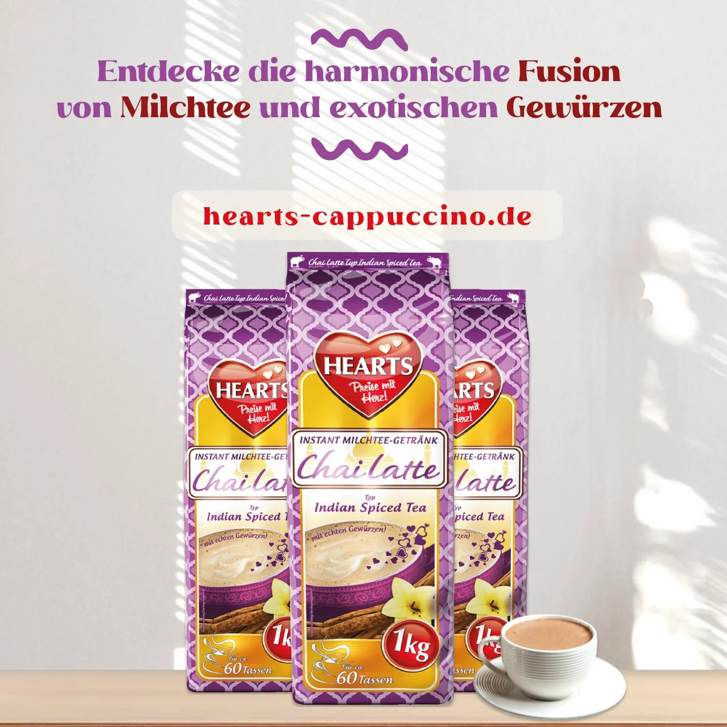 HEARTS Chai Latte natychmiastowa herbata mleczna w proszku 1 kg, 60 filiżanek