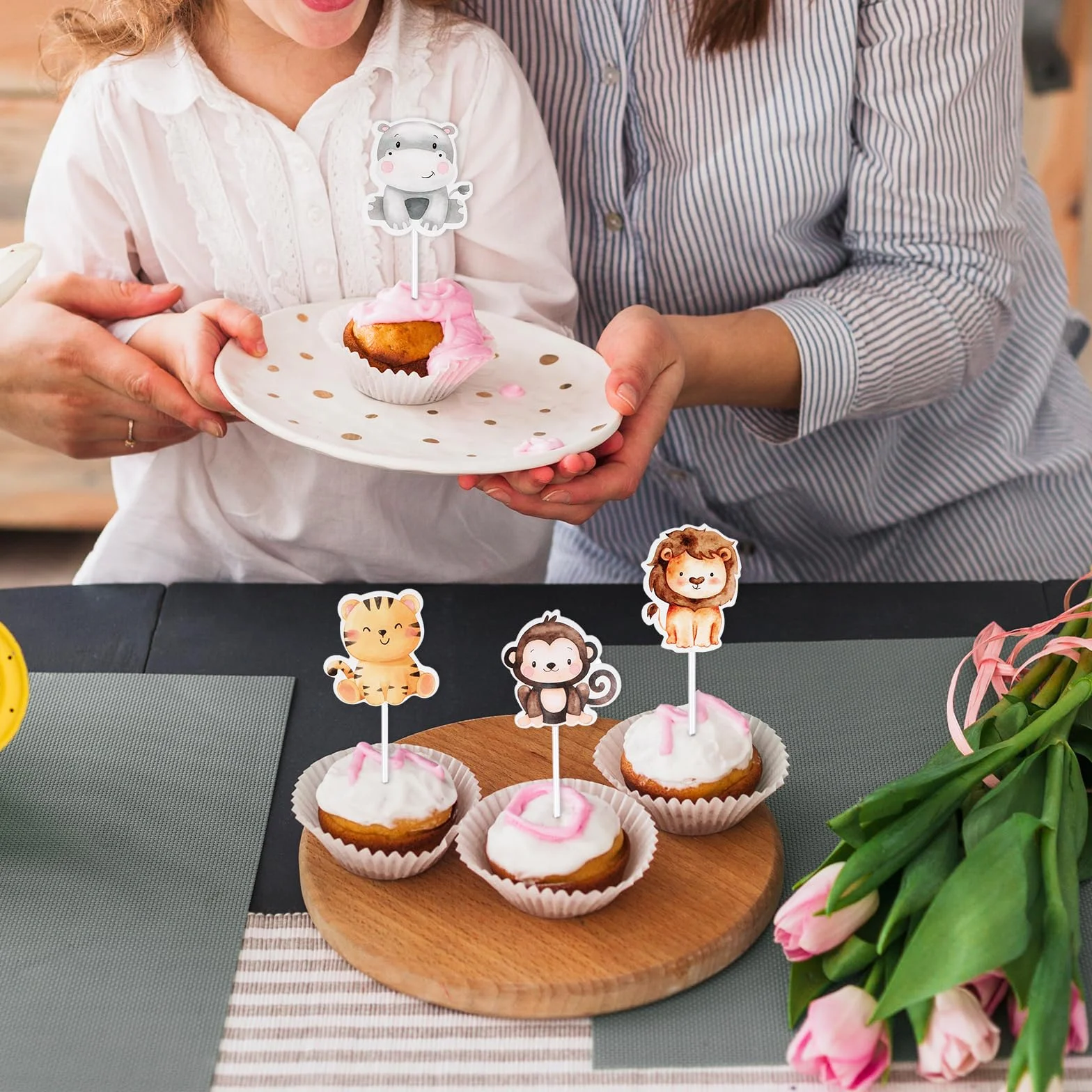 Zwierzęta dżungli toppery na babeczki safari baby shower urodziny