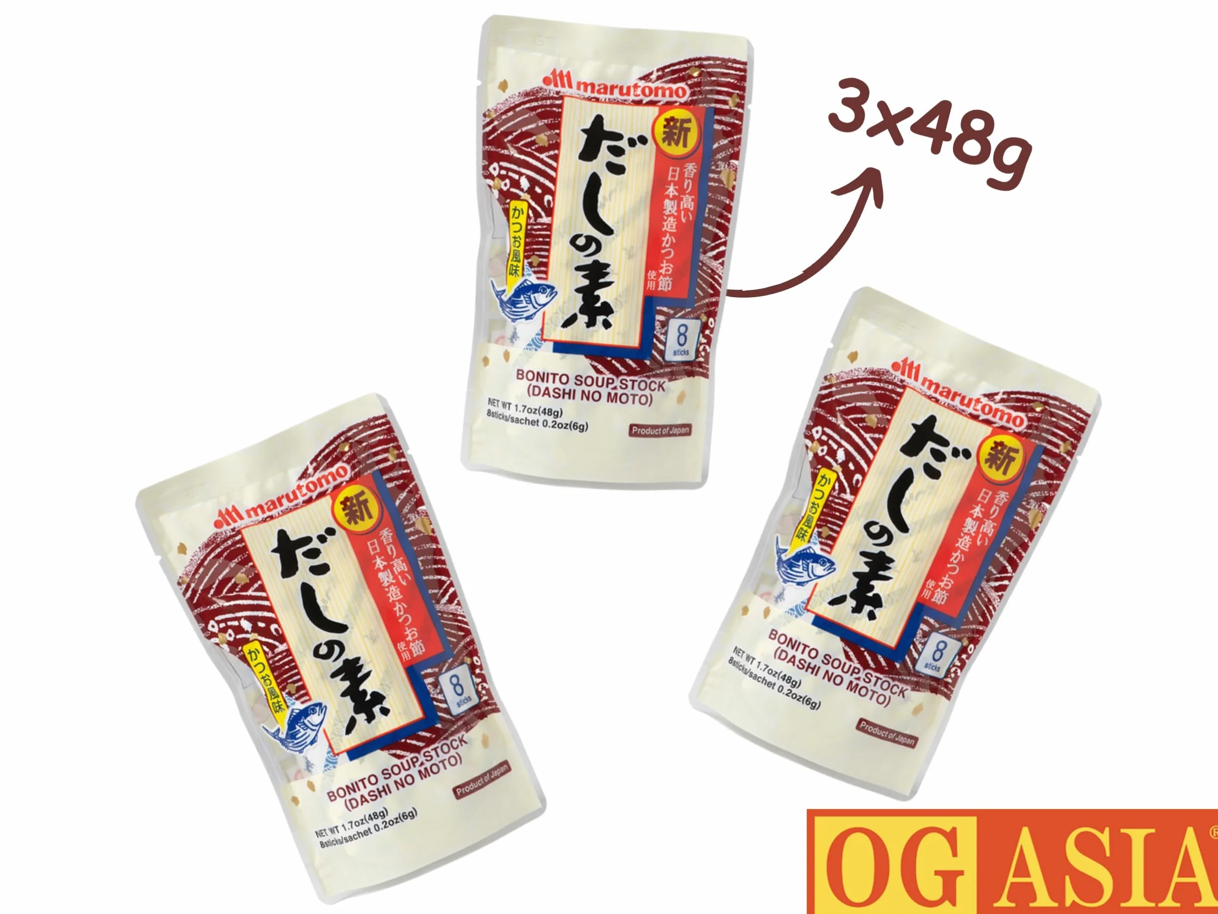 MARUTOMO Dashino Moto - 3-pak - japoński proszek Dashi 3-pak - porcjowane do zupy miso - autentyczny smak Umami - OG ASIA - 144 g