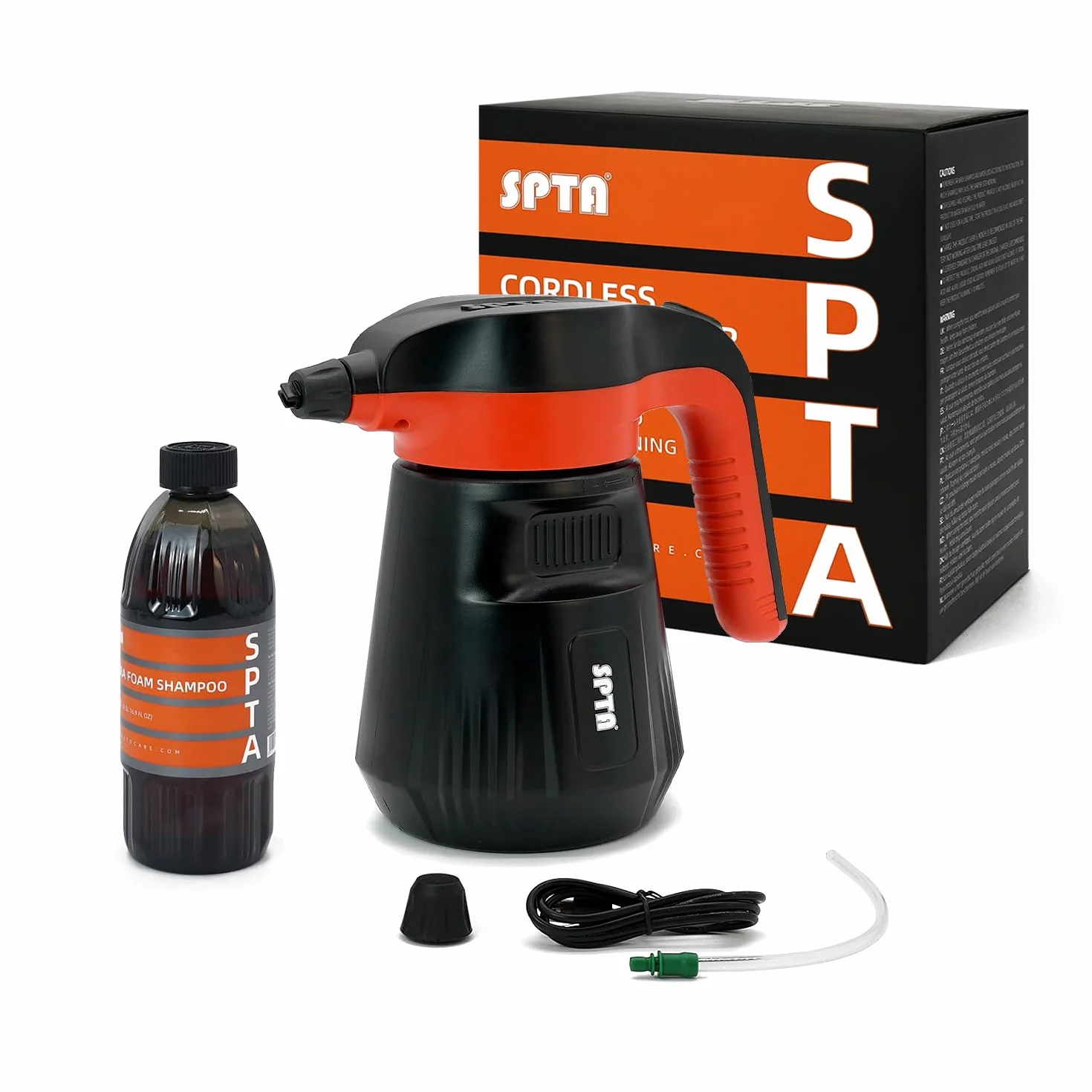 SPTA Electric Pressurized Soap Sprayer - 2.25L/76 oz Cordless Car Foam Sprayer with 500ML Car Wash Shampoo for Detailing