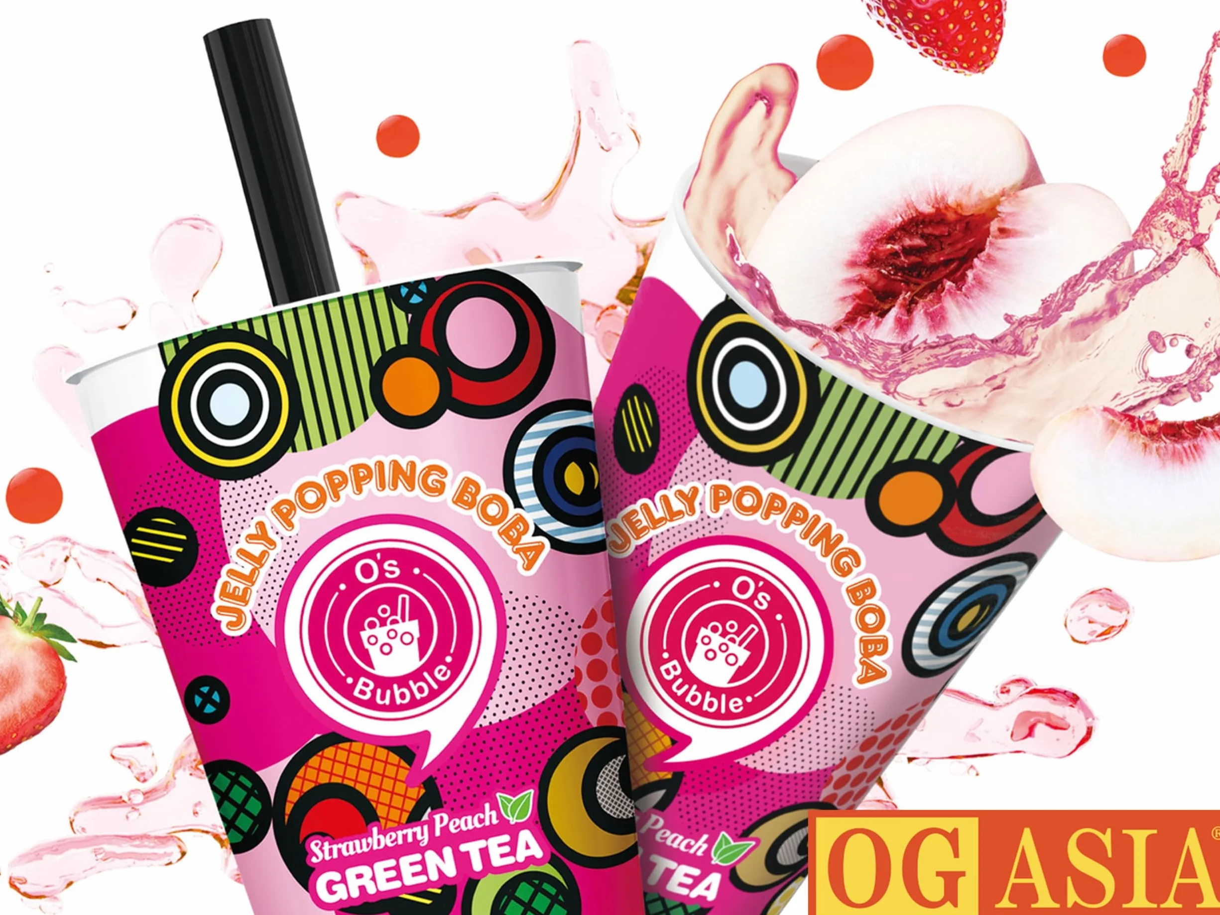 O's Bubble Tea truskawkowa brzoskwinia dwupak 2 x 480 ml wegańska bezglutenowa