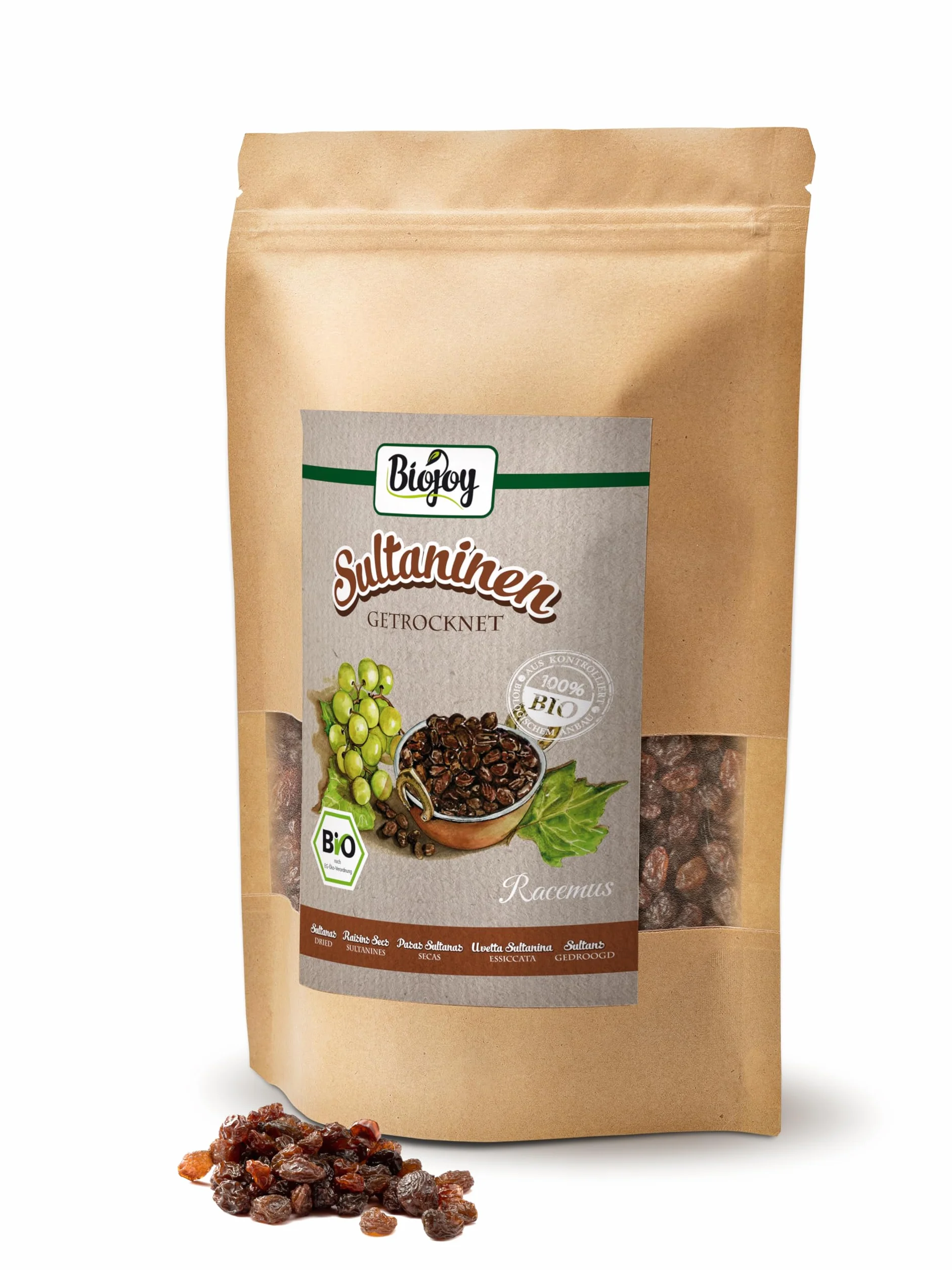 Biojoy BIO Sułtanki (500 g), bez dodatku cukru i siarki