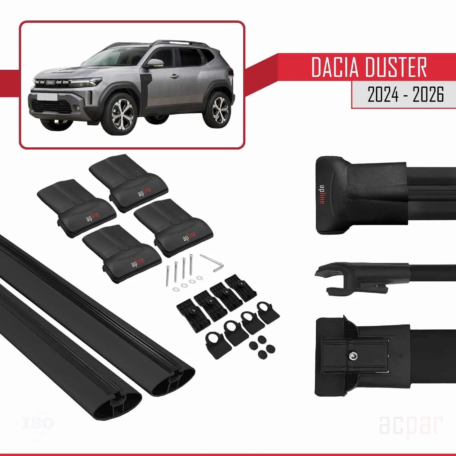 Kompatybilny z Dacia Duster 3 (P1310) 2024-2026 FLY Model Aluminiowe poprzeczki dachowe Czarny 2 szt.