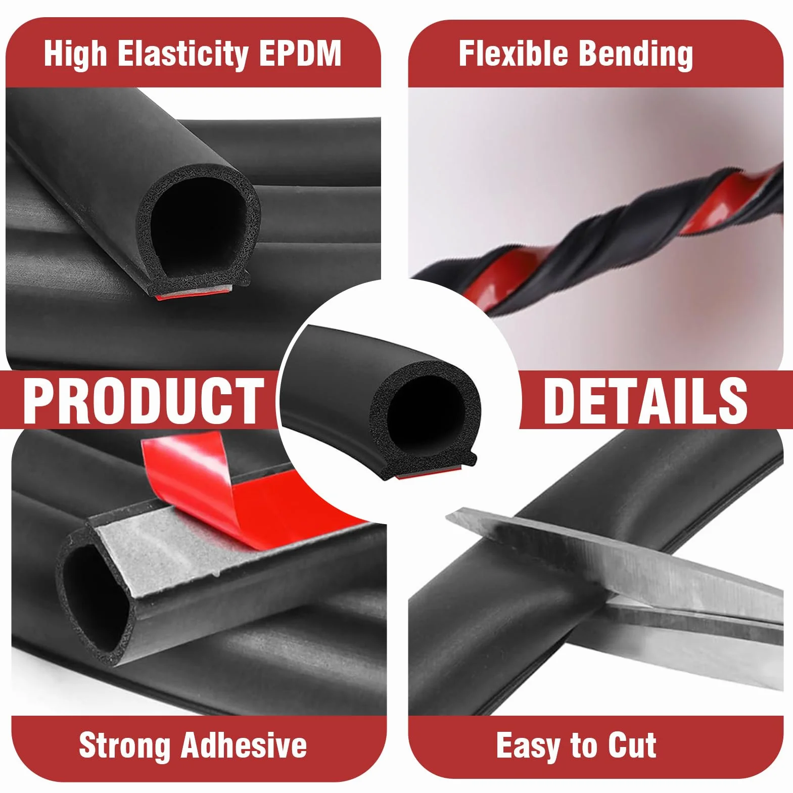 Samoprzylepna uszczelka samochodowa 4 m, ochrona przed hałasem i wodoszczelna, uniwersalna, gumowa uszczelka do drzwi osobowych, transporterów, oldtimerów, czarna (10 x 10 mm)