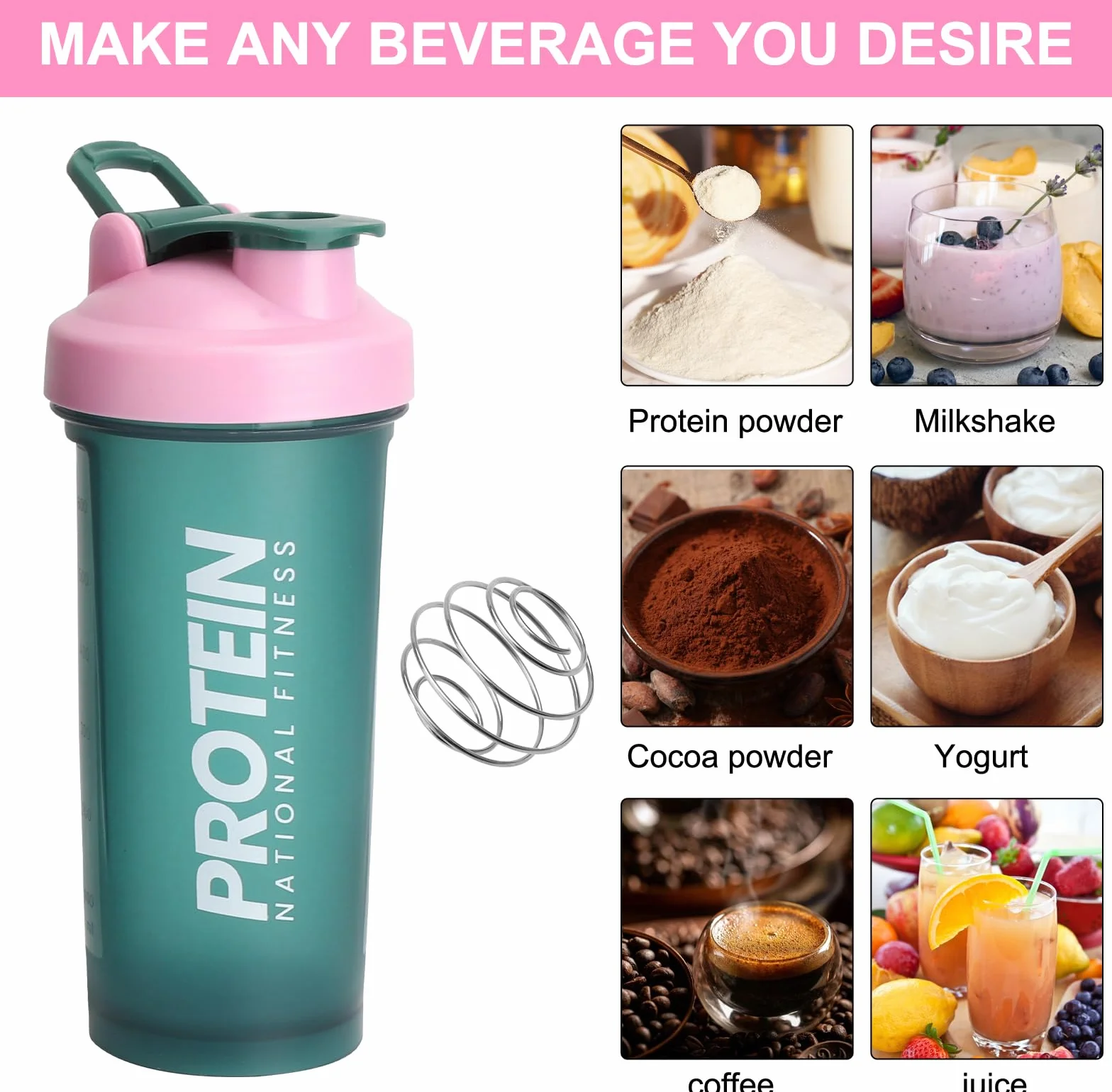 2 SZT. Shaker do białka 700 ML z kulką, wyświetlacz ml, bezpieczny przed wyciekaniem shaker do białka do siłowni, butelka fitness, shaker do białka do mieszania kremowego proszku białkowego Whey, D