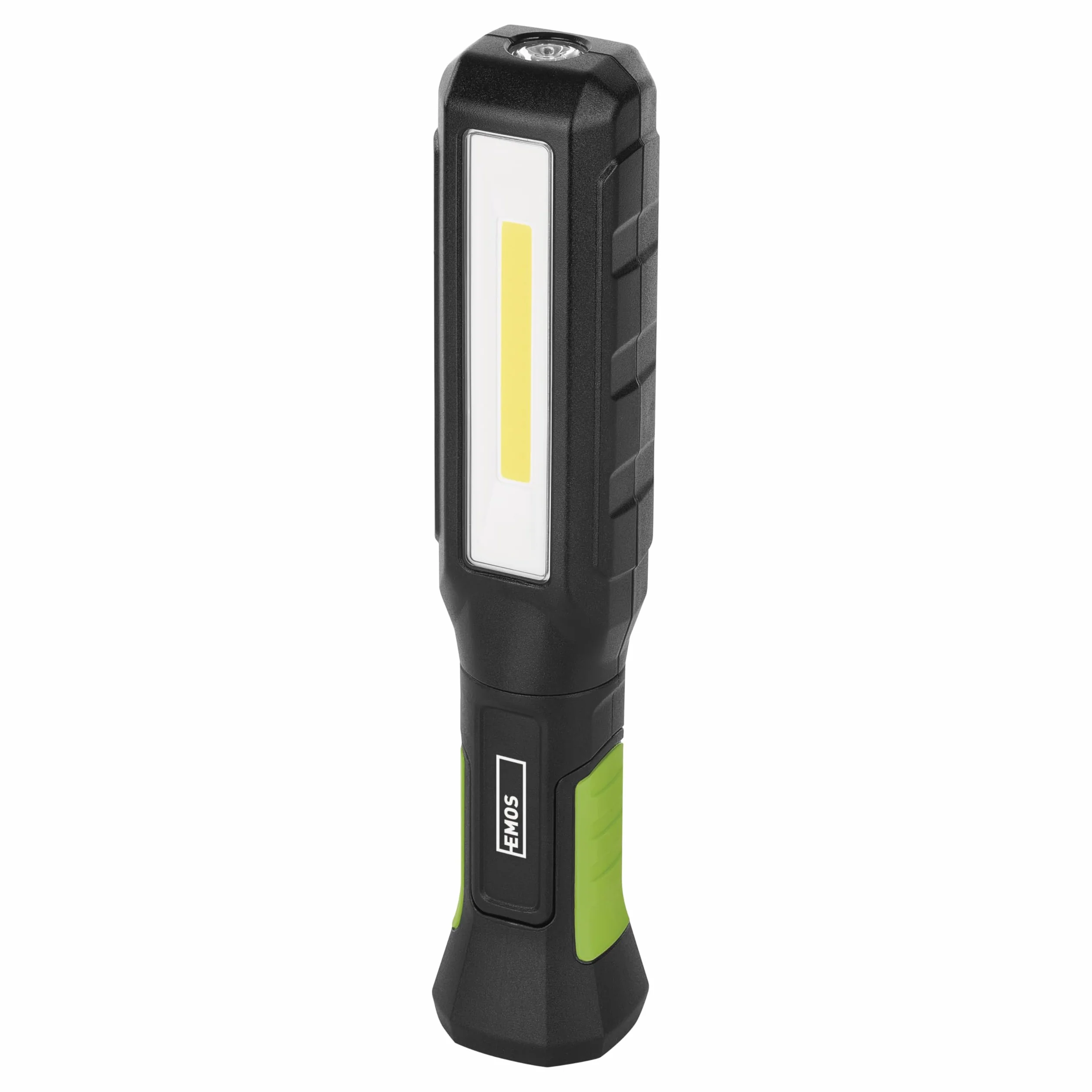 EMOS Wodoszczelna lampa robocza LED, ładowalna lampa warsztatowa z zginaną nóżką, hakiem i magnesem, 800 lm, zasięg świecenia 110 m, akumulator 2000 mAh z 7 godzinami świecenia i kablem do ładowania,