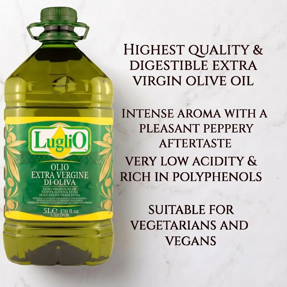 Olio Luglio - Oliwa z Oliwek z Pierwszego Tłoczenia (5 litry) | Olej do otowania i sos Sałatkowy | Butelka PET w Hurtowych Ilościach