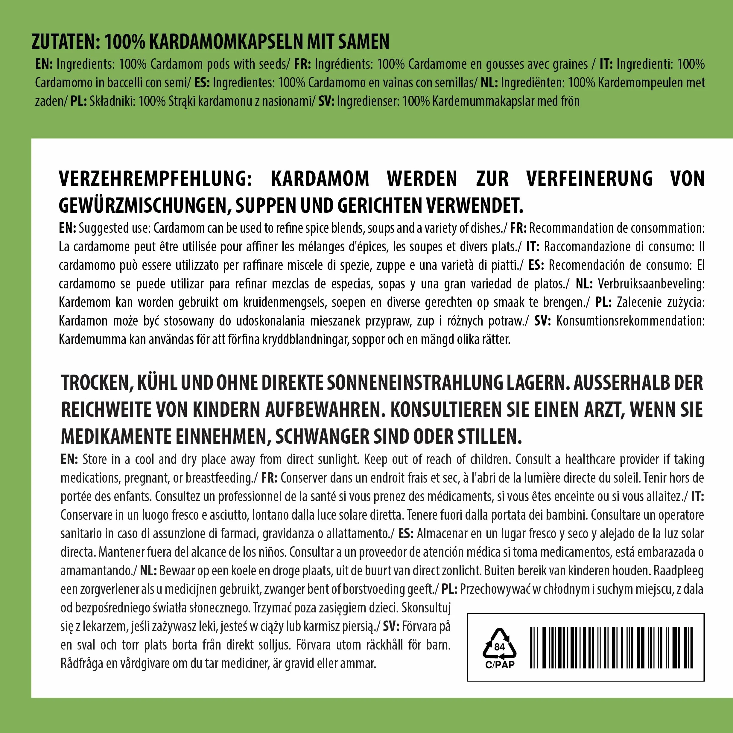 Alpi Nature Całe Zielone Strąki Kardamonu 40g do Gotowania