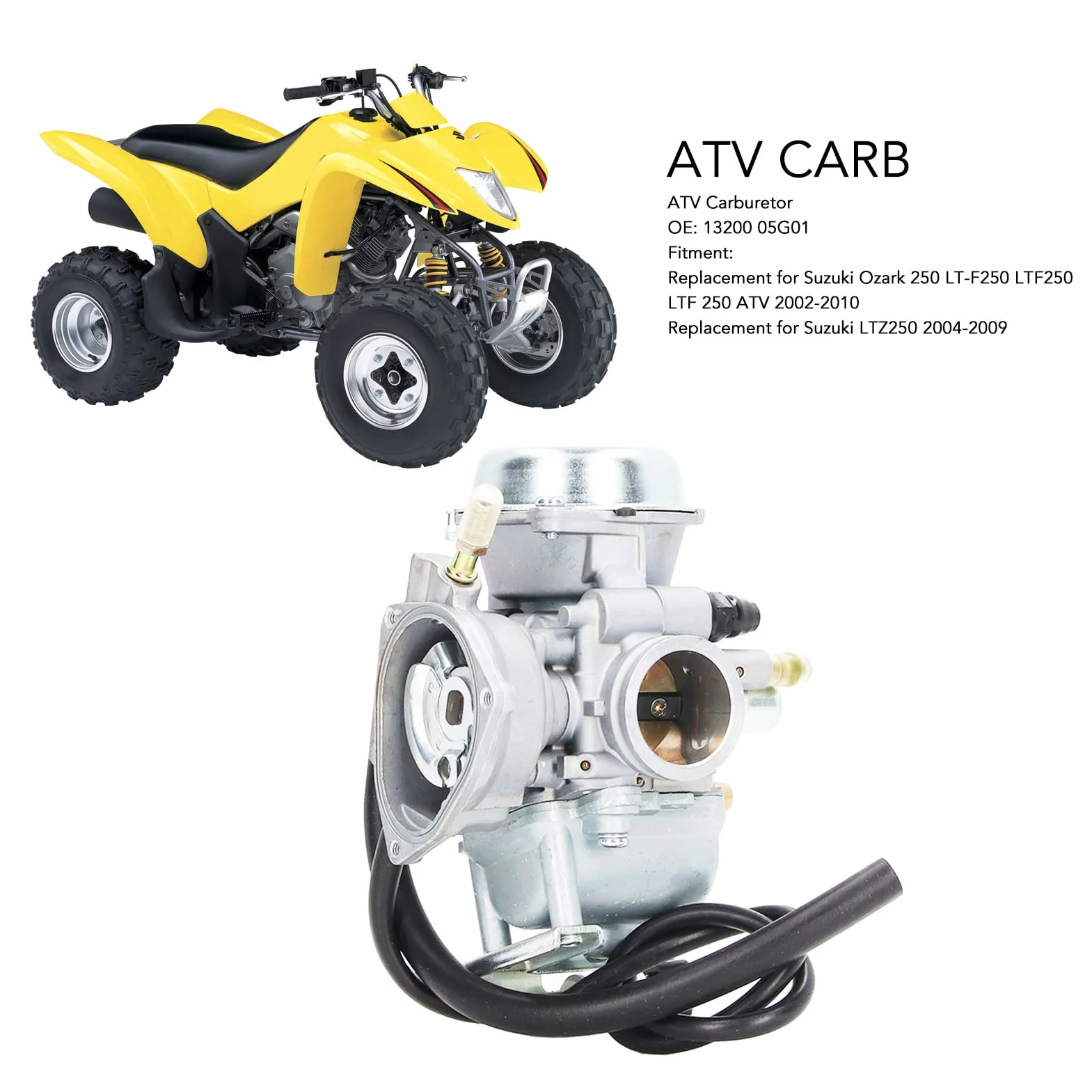 Qiilu Gaźnik ATV 13200 05 G01 dla Ozark 250 LTF250 ATV 2002-2010 dla LTZ250 2004-2009 Stabilna wydajność ATV Carb Wymiana Kitb