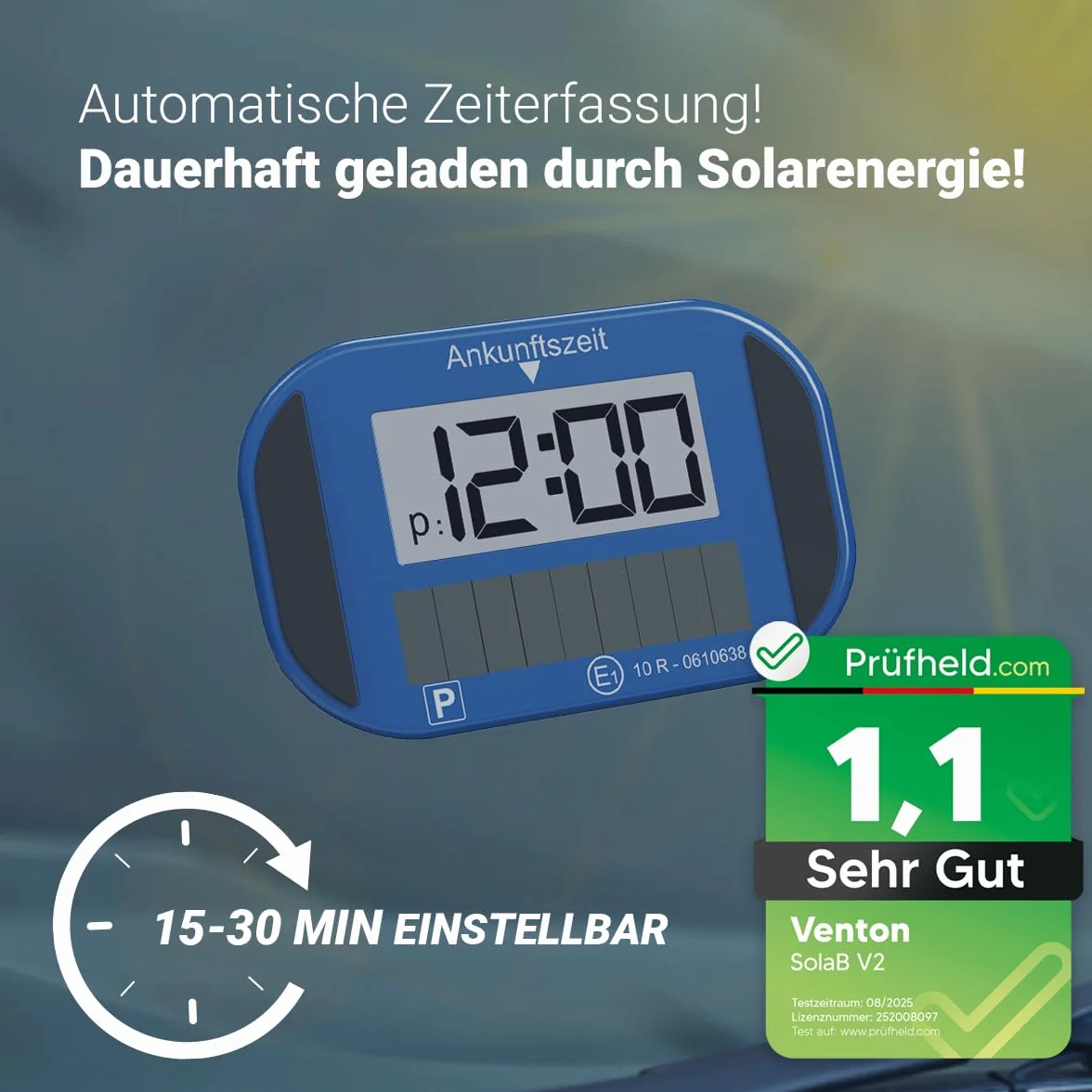 VENTON Elektroniczna Solarna Tarcza Parkingowa Z Dopuszeniem Automatyczny Cyfrowy Zegar Parkingowy
