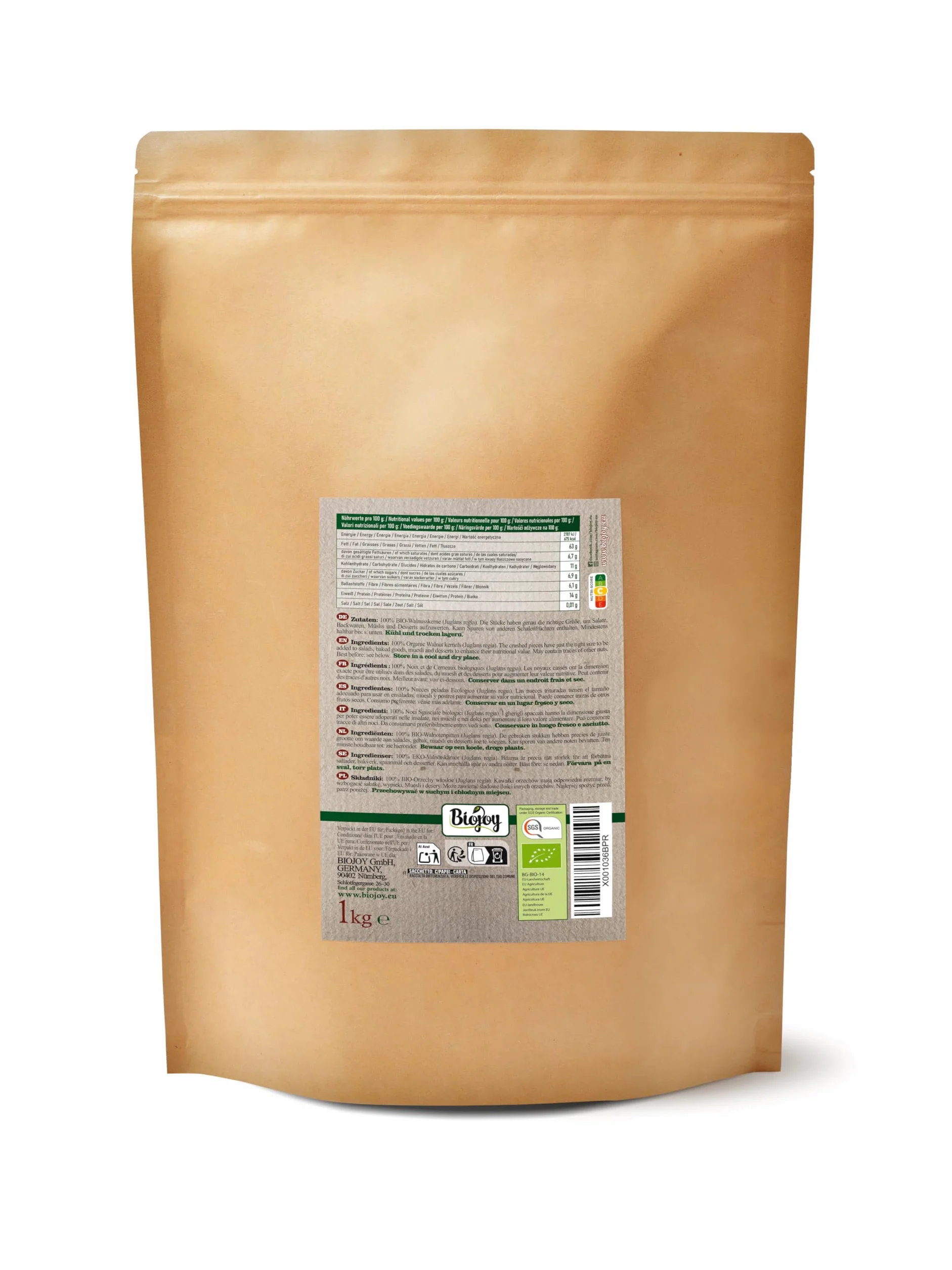 Biojoy BIO-Orzechy włoskie cząstki bez skorupy Juglans regia 1 kg