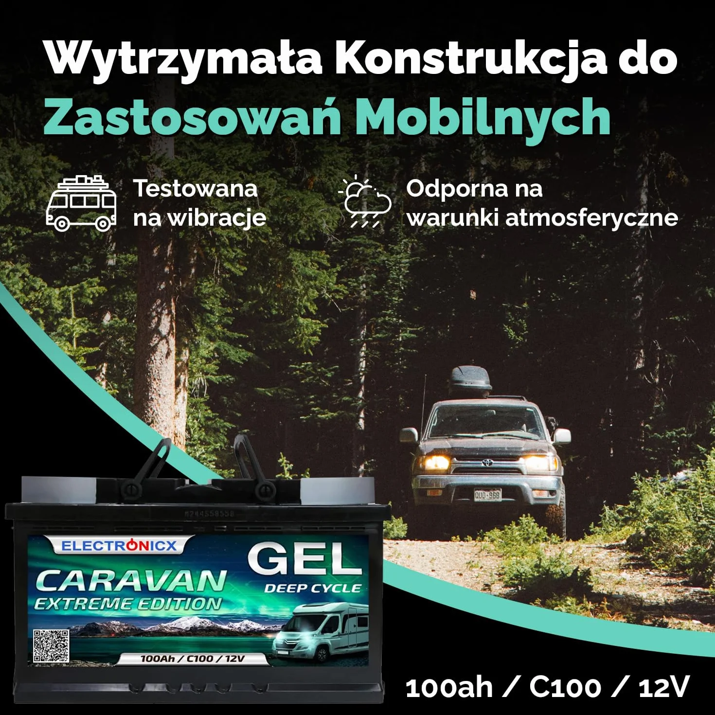 Electronicx CARAVAN EXTREME EDITION 100Ah 12V Żelowy akumulator zasilający 278×175×190 mm