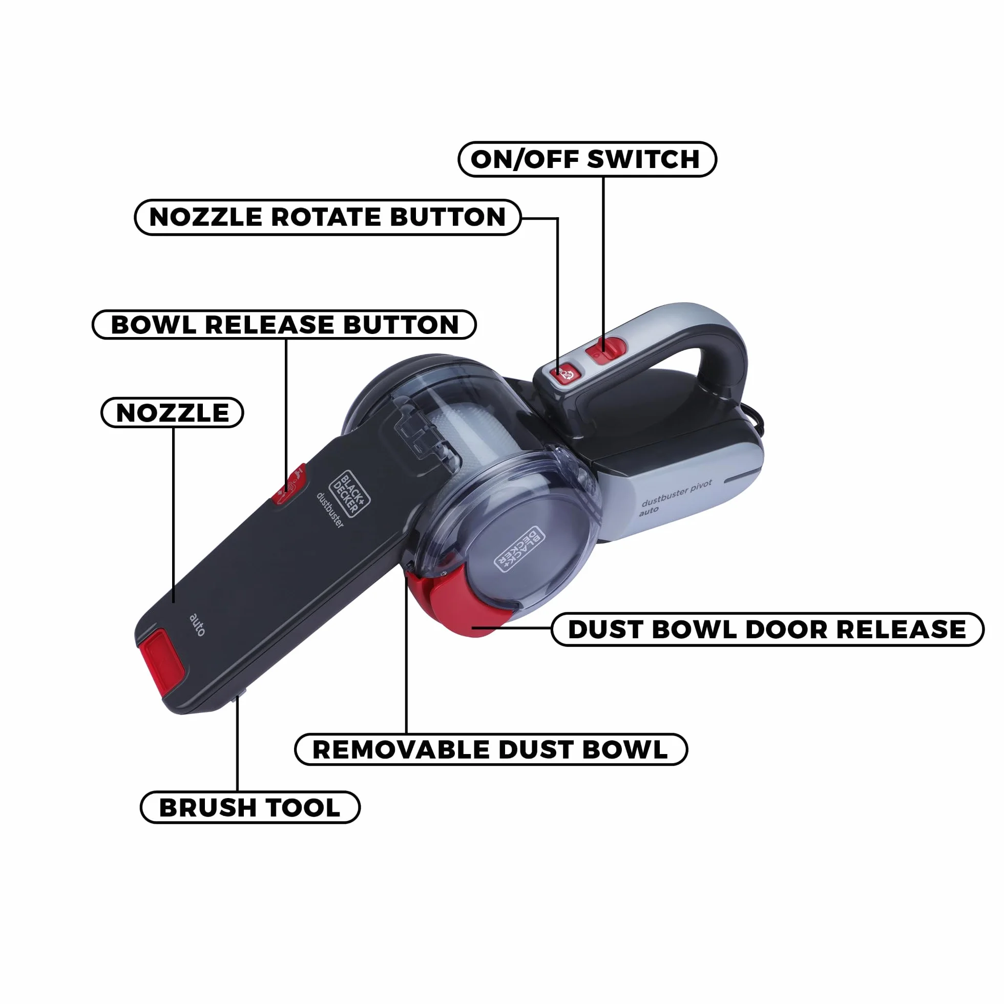 Black & Decker, Odkurzacz samochodowy 12V Pivot, akcesoria, torba, PV1200AV-XJ