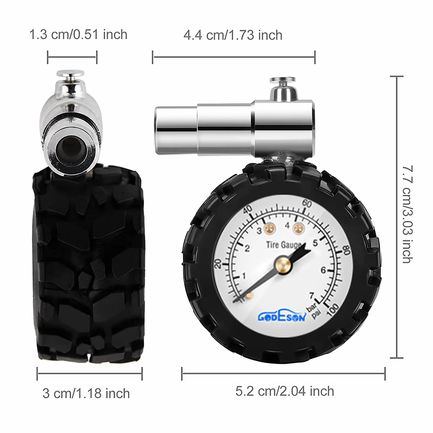 Godeson Manometr do opon rowerowych, 100 psi/7 barów, manometr do zaworu Presta, akcesoria rowerowe odpowiednie do roweru szosowego, wskaźnik mechaniczny, brak baterii