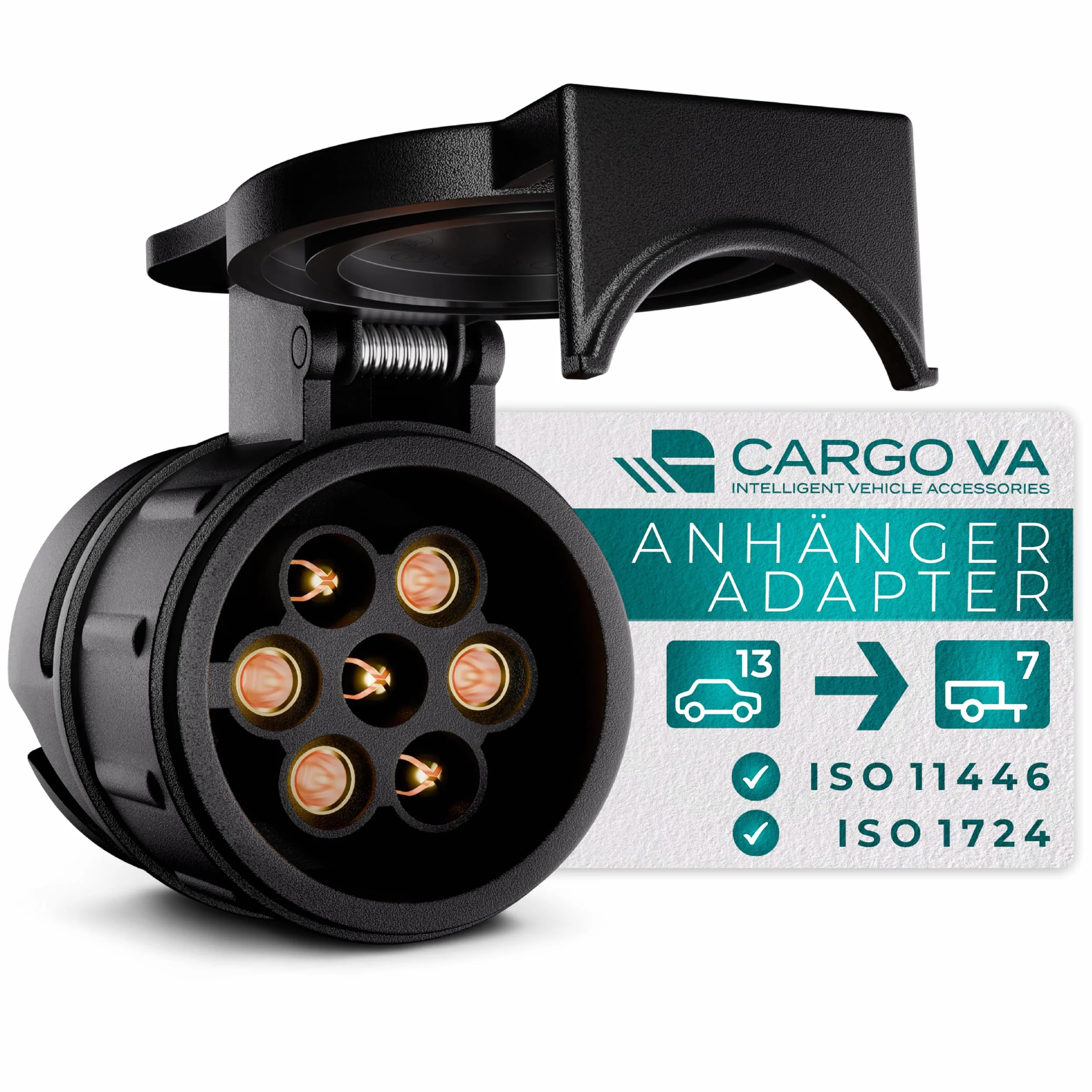 Adapter do Przyczep 13 na 7 Pinów CARGO VA Krótki Wodoodporny do Haku Samochodowego