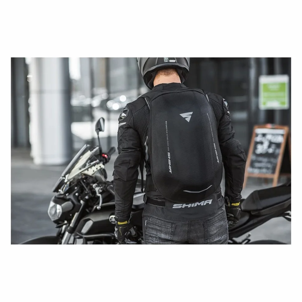 >>>S H I M A<< AYRO plecak motocyklowy, aerodynamiczny, regulowany, 24-litrowy, czarny, plecak motocyklowy