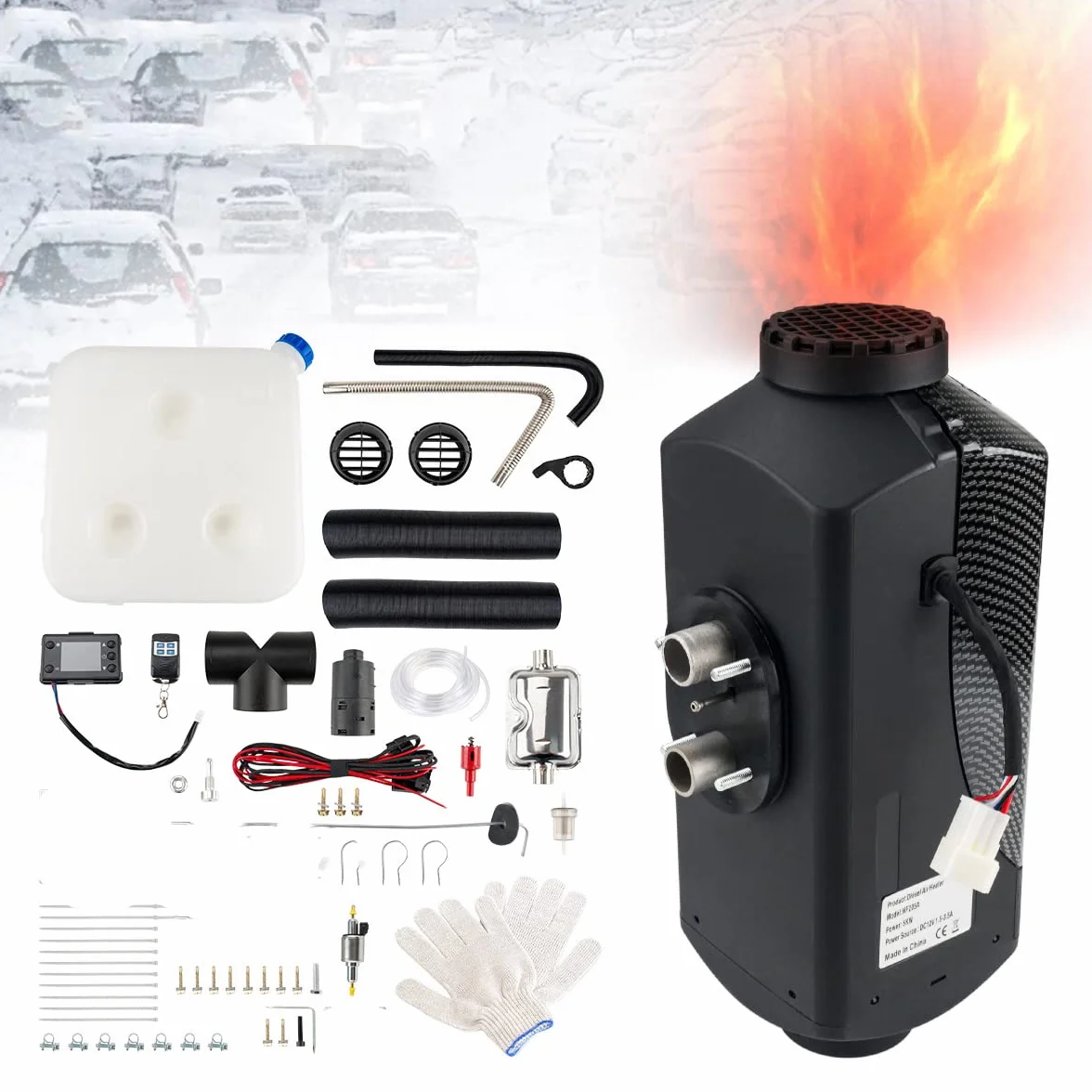 12V 5KW Air Diesel Heater przenośny zestaw ogrzewania postojowego z tłumikiem zdalny wyświetlacz LCD, ciche ogrzewanie Diesel do samochodów ciężarowych łodzi autobusów przyczep kempingowych kamperó