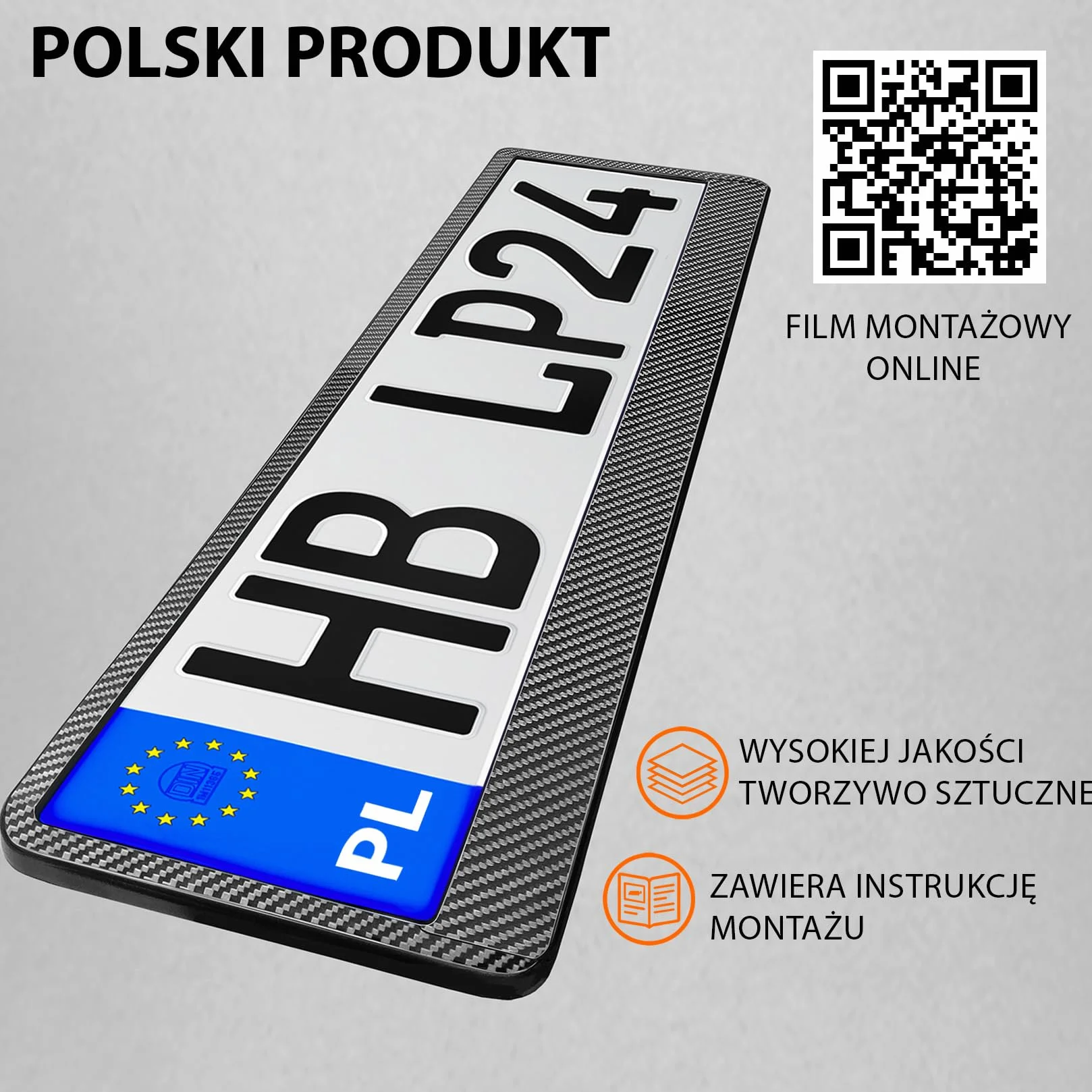 2x Uchwyt tablicy rejestracyjnej - trwały i bezpieczny - 8 śrub - carbon look - 520x110 mm - Ramka do tablic rejestracyjnych - pasuje do każdego samochodu - dla polskich tablic PL - uniwersalny