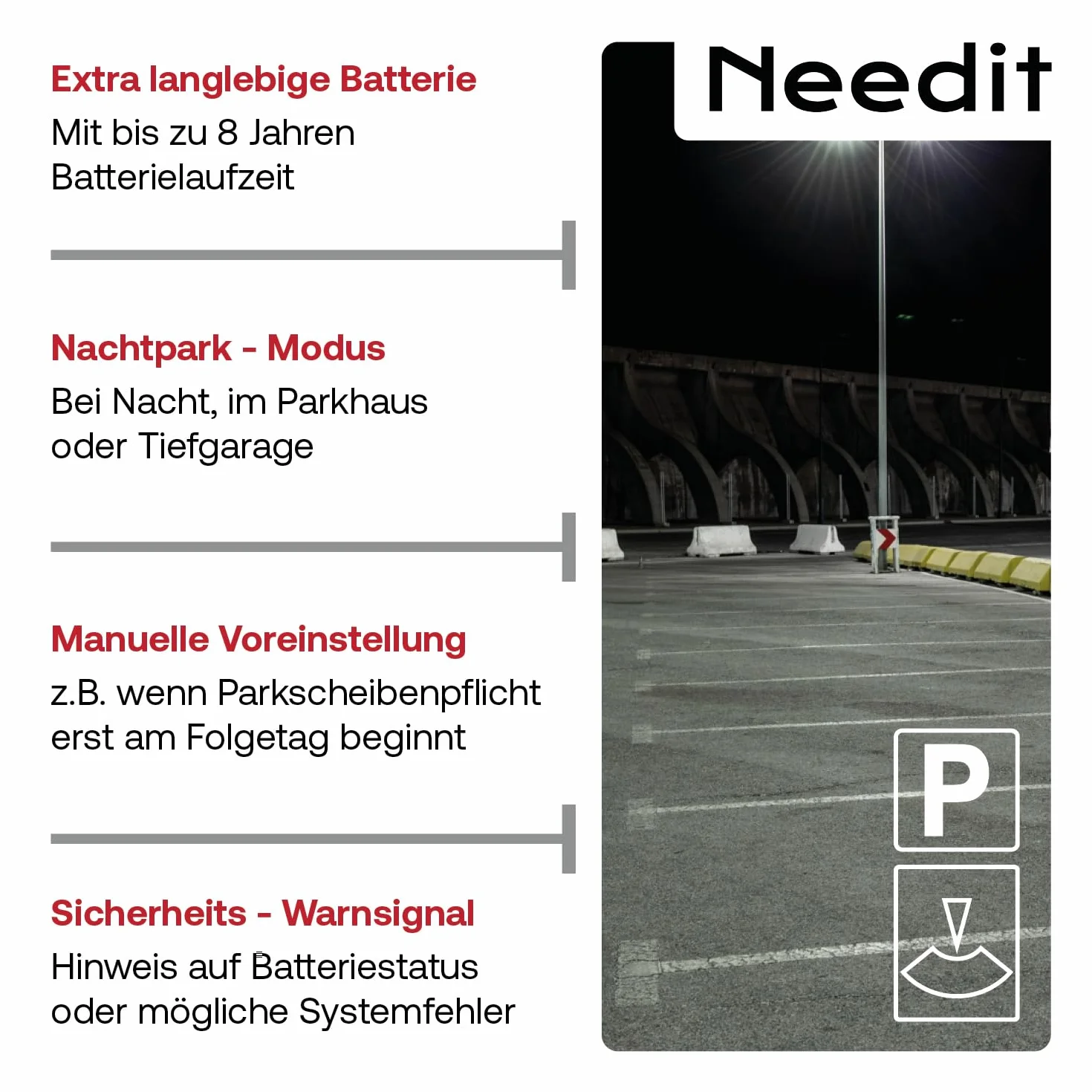 Needit Elektroniczna tarcza parkingowa Park Lite SOLAR I automatyczna tarcza parkingowa z dopuszczeniem przez Federalny Urząd ds. Ruchu Drogowego I Cyfrowy zegar parkingowy o długiej żywotności, 2