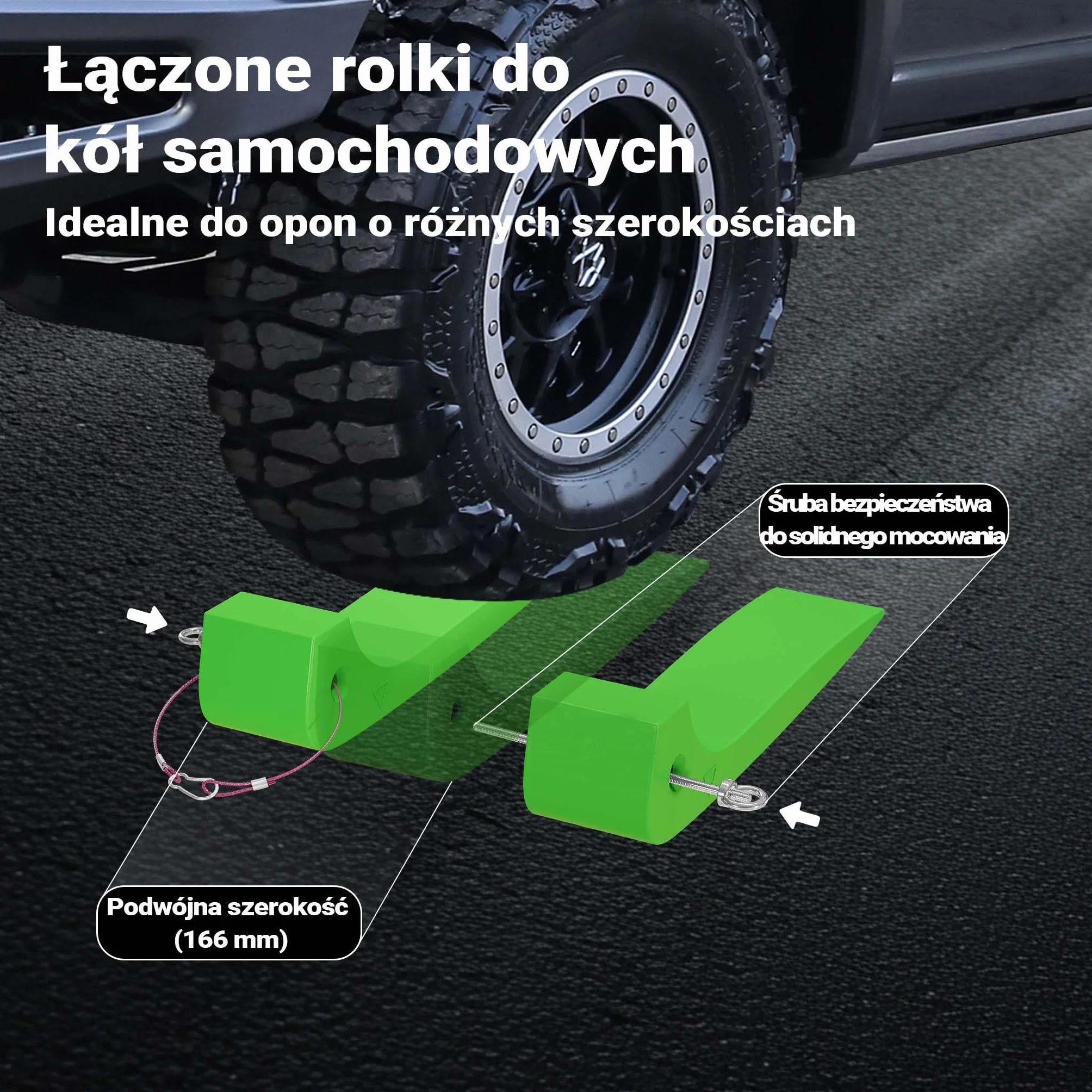 Wiltec Kliny pod koła 4x do auta, kampera i przyczepy kempingowej do 1814 kg obciążenia na klin, blokada pod koła z HDPE, zestaw stabilizujący transport