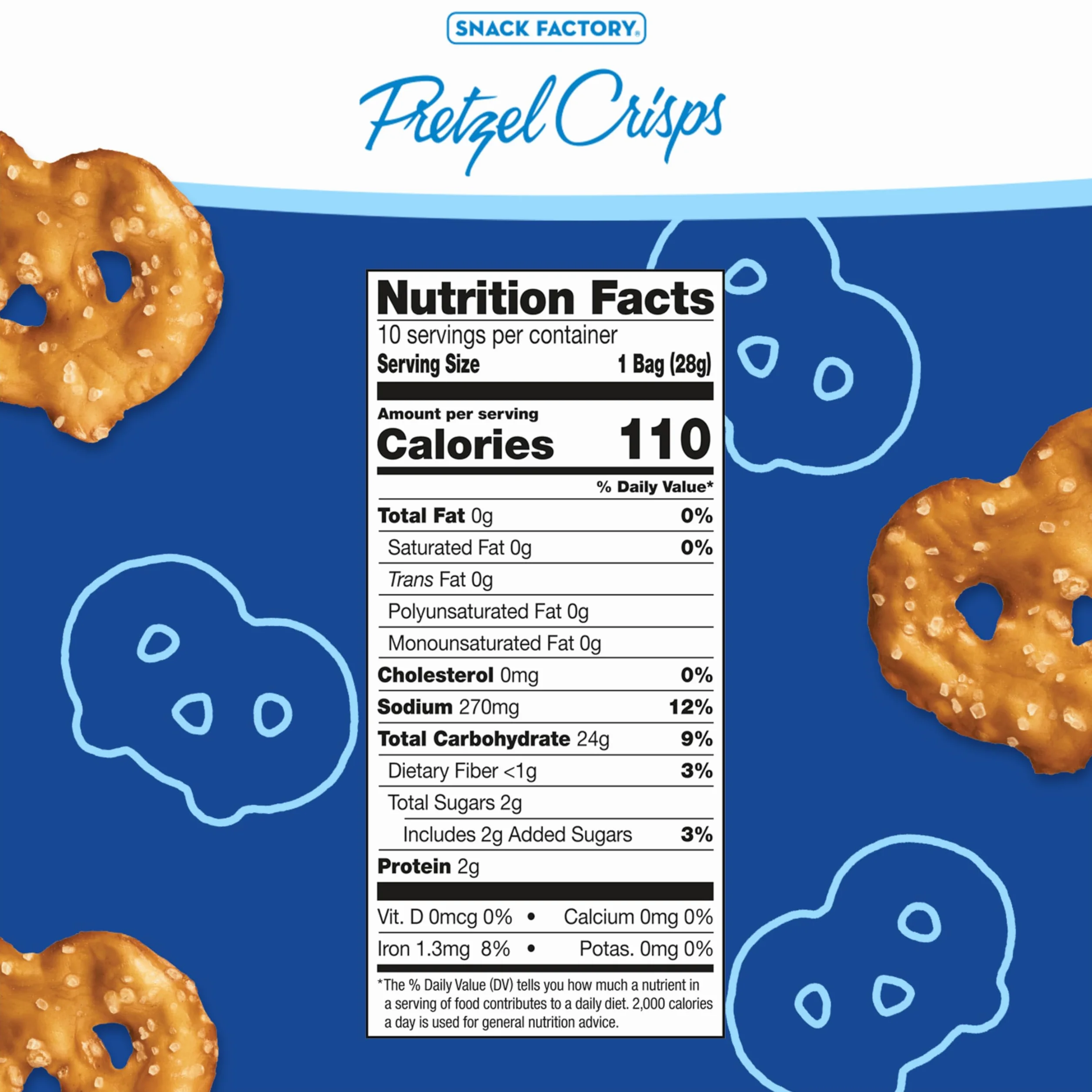 Snack Factory Pretzel Crisps, Original, 1 Oz Snack Bags, 10 Ct