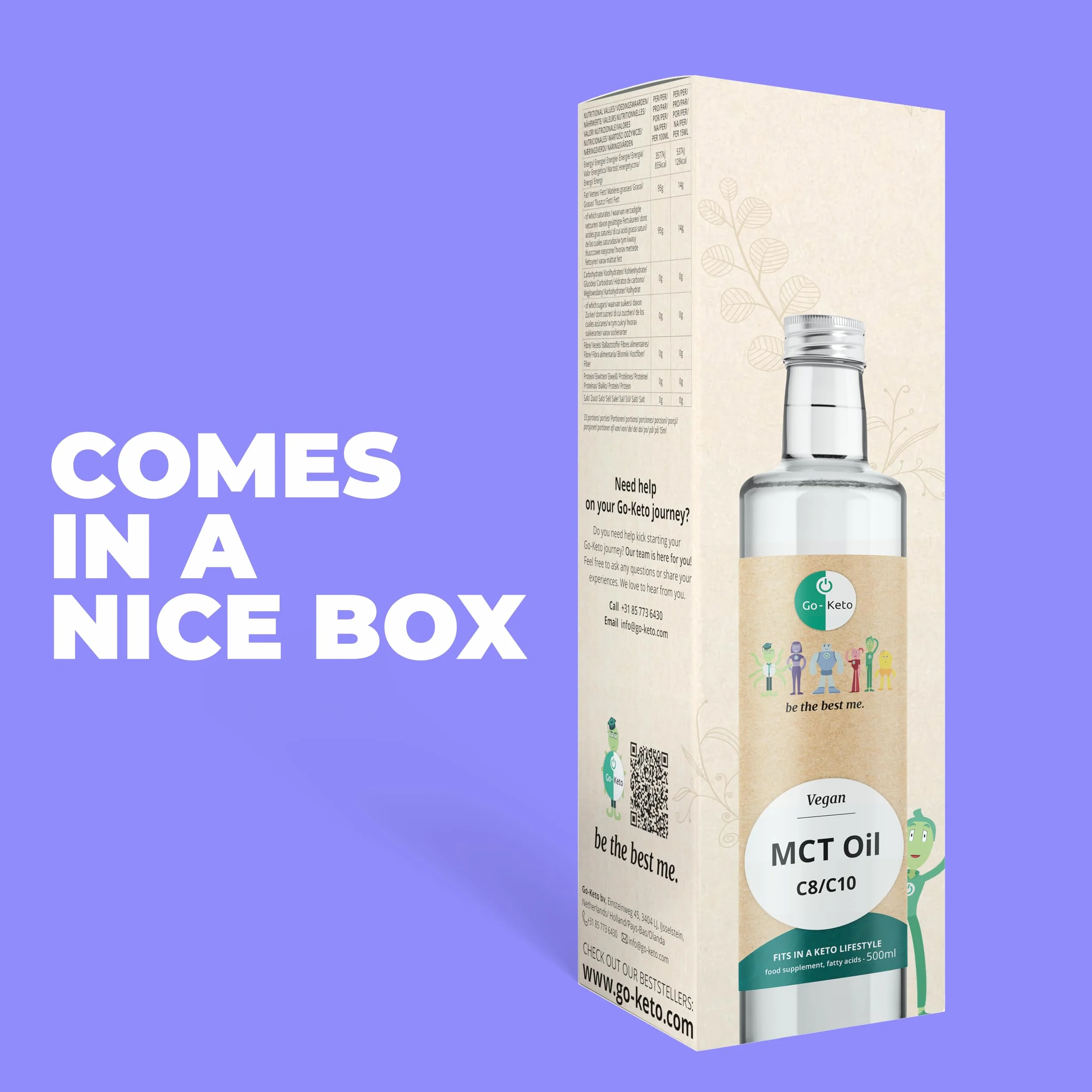 Go-Keto MCT Oil, 500 ml | Olej MCT C8 / C10, 100% olej kokosowy bez oleju palmowego | idealny do diety keto | idealny do kawy Bulletproof Coffee lub keto shake'a | wegański, Low Carb