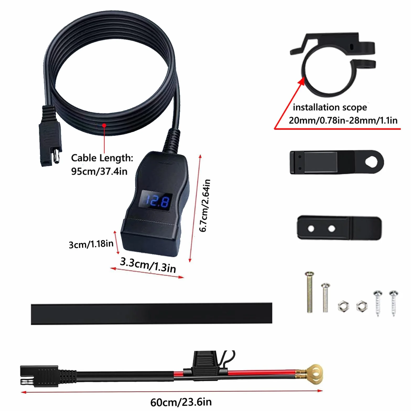 Gniazdo ładowania 12 V USB, do motocykla, 54 W, PD i QC3.0, ze wskaźnikiem napięcia LED, wodoszczelność IP65 do 12 V-24 V