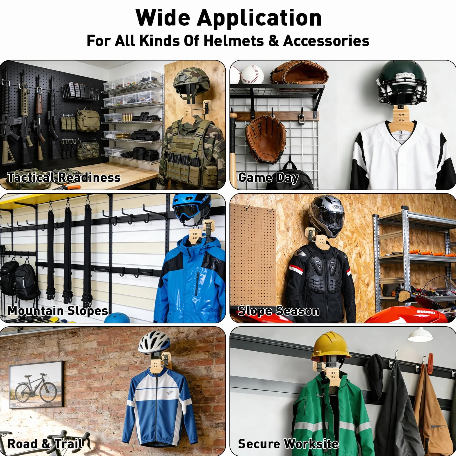 Uchwyt ścienny na kask motocyklowy, wieszak ścienny na kask motocyklowy, kamizelkę taktyczną, rękawice i kurtkę, wytrzymała garderoba do garażu i warsztatu