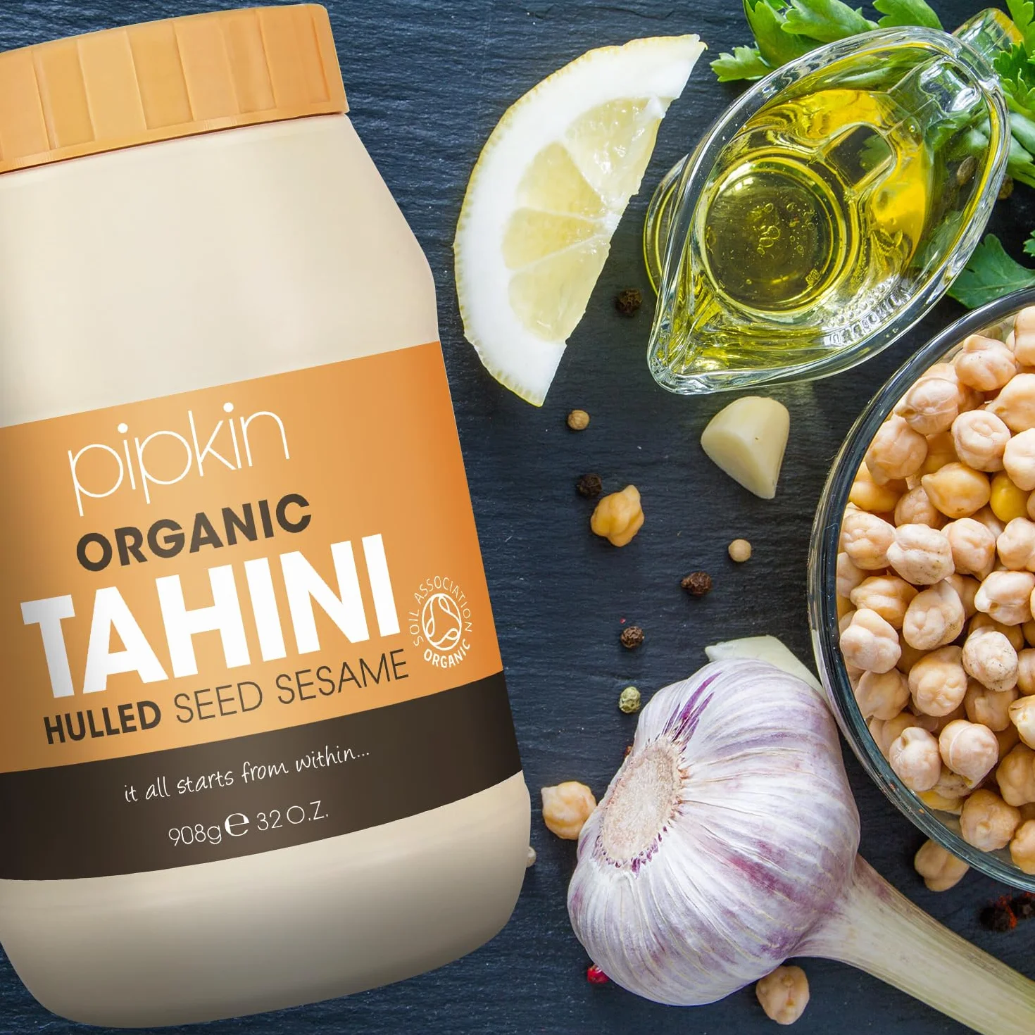 Pipkin 100% Bio-Tahinipaste 908g - Geröstete und gepresste äthiopische Sesamsamen - alles natürlich, koscher, vegan, nicht genmanipuliert