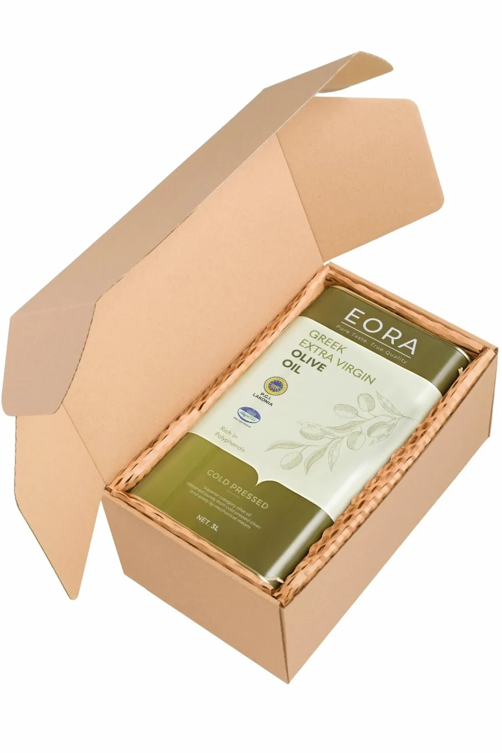 EORA Premium Grecka Oliwa z Oliwek Extra Virgin 3L (Nowe Zbiory 25/26) – wysoka zawartość polifenoli, tłoczona na zimno, bardzo niska kwasowość ~0,35% – jedno pochodzenie P.G.I. Lakonia.