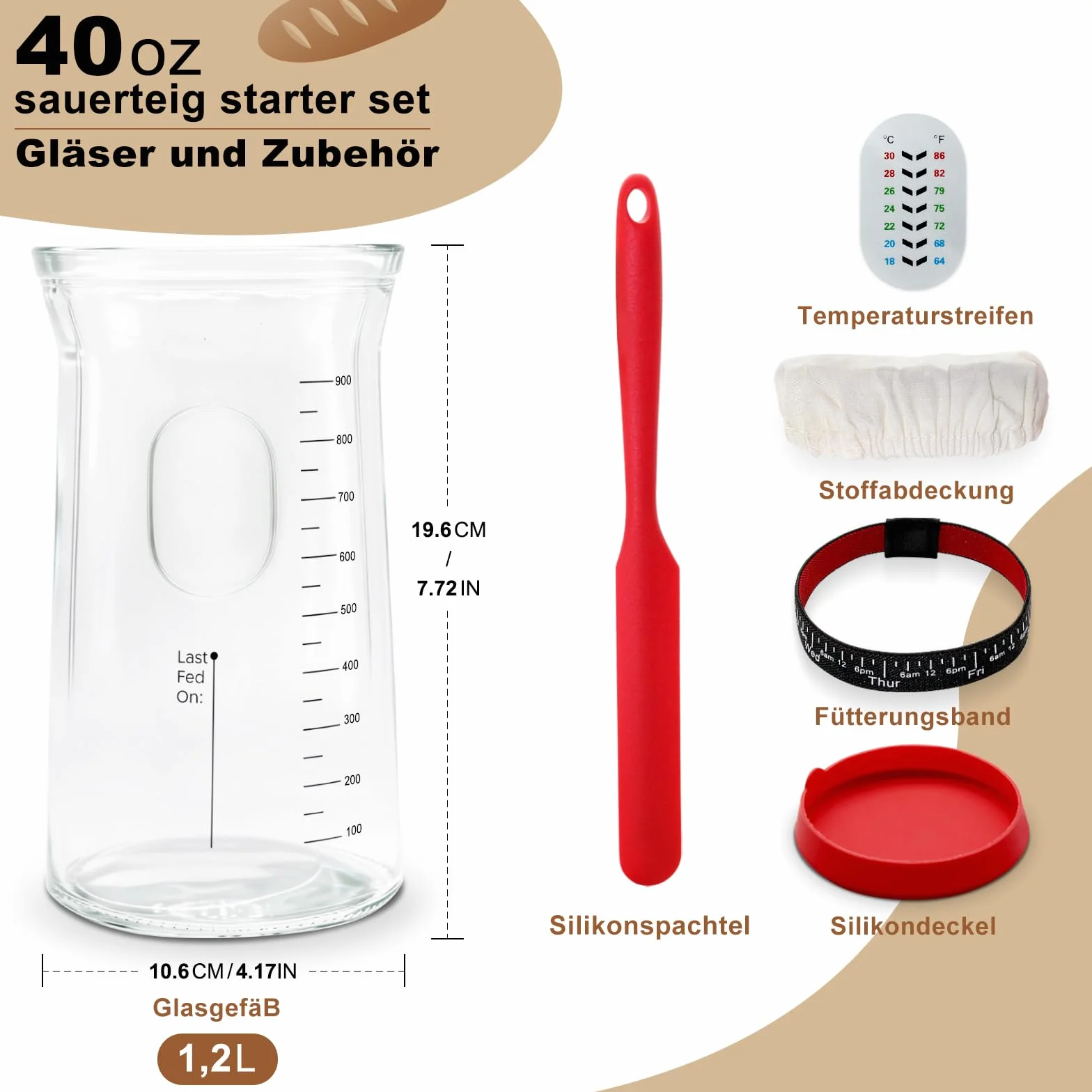 Zestaw startowy do zakwasu 1,2 l słoik silikonowa szpachelka szczotka do czyszczenia akcesoria do pieczenia chleba