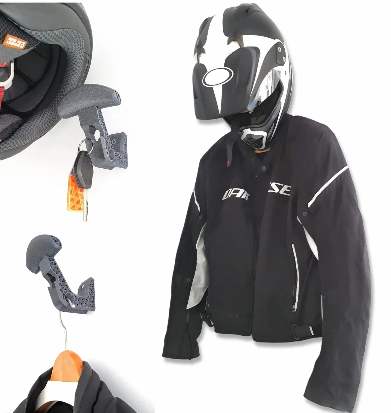 Uchwyt na kask motocyklowy, półka z haczykami do zawieszenia kasku motocyklowego i kurtki