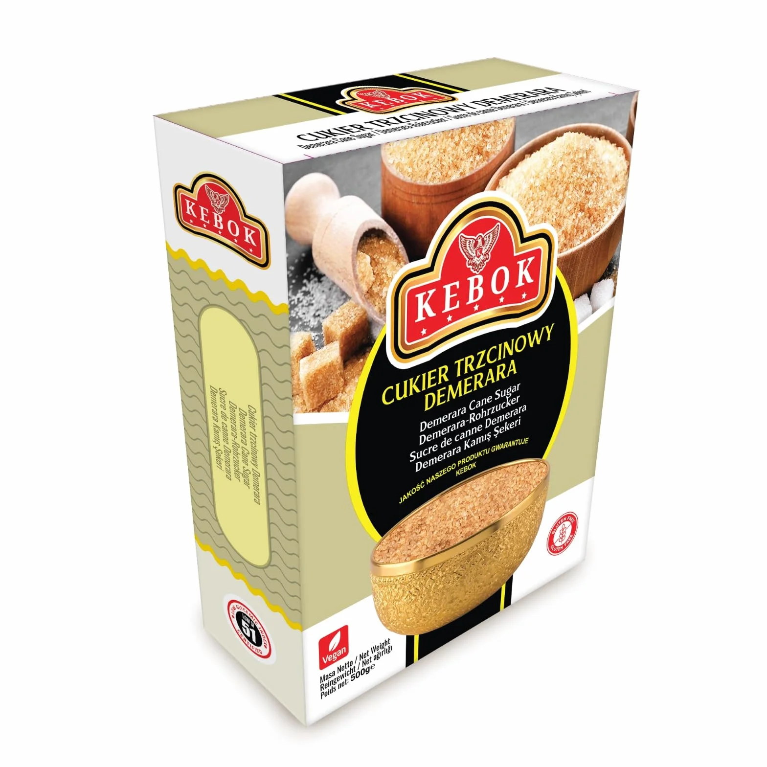 Kebok Cukier Trzcinowy Demerara, Naturalny Brązowy, 500g