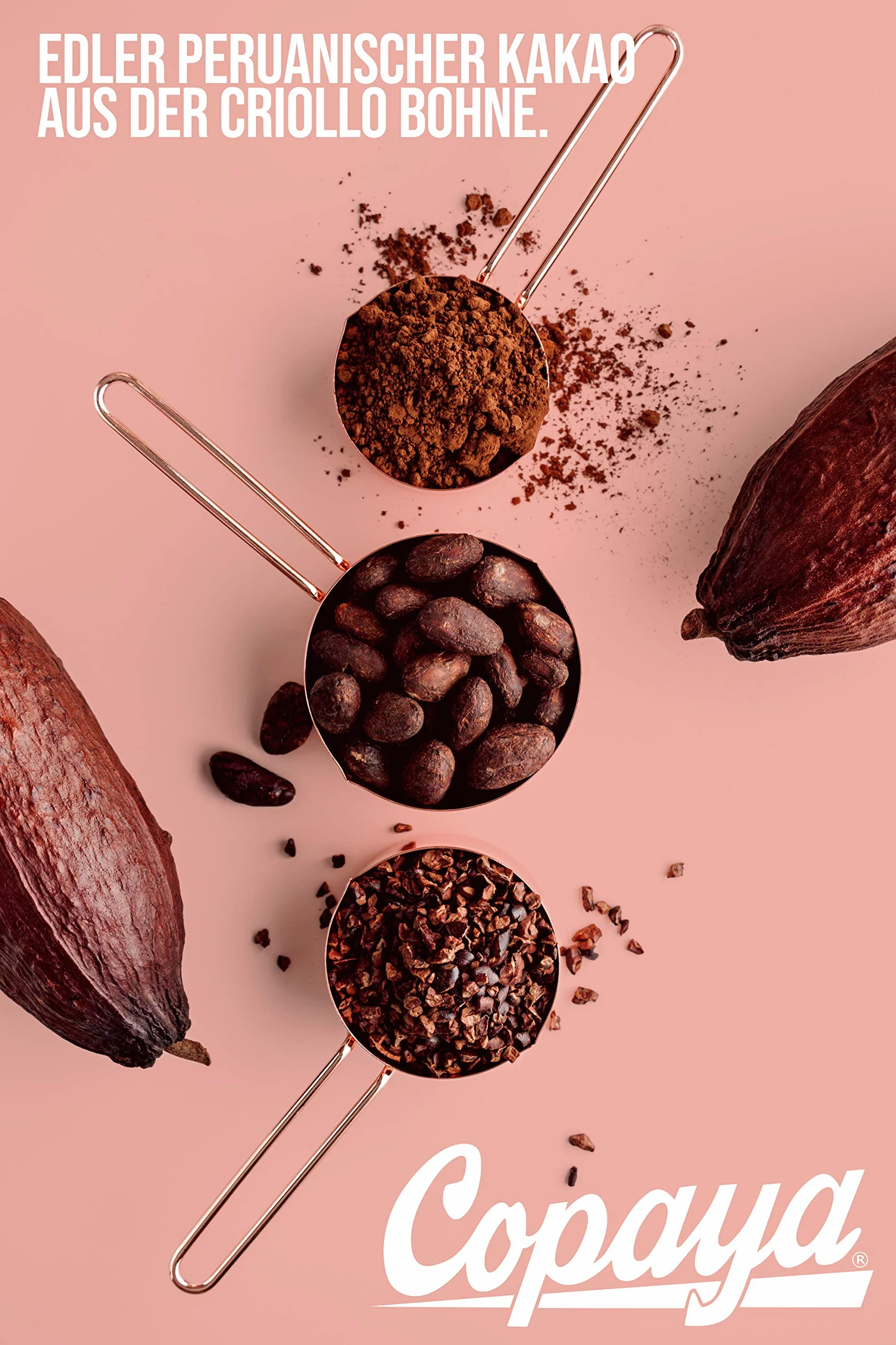 Copaya Bio kakao Nibs Roh bez dodatków, kakao z peruańskich ziaren kakao, kontrolowane ziarna premium bez cukru, niepalone i niesłodkie, 500 g