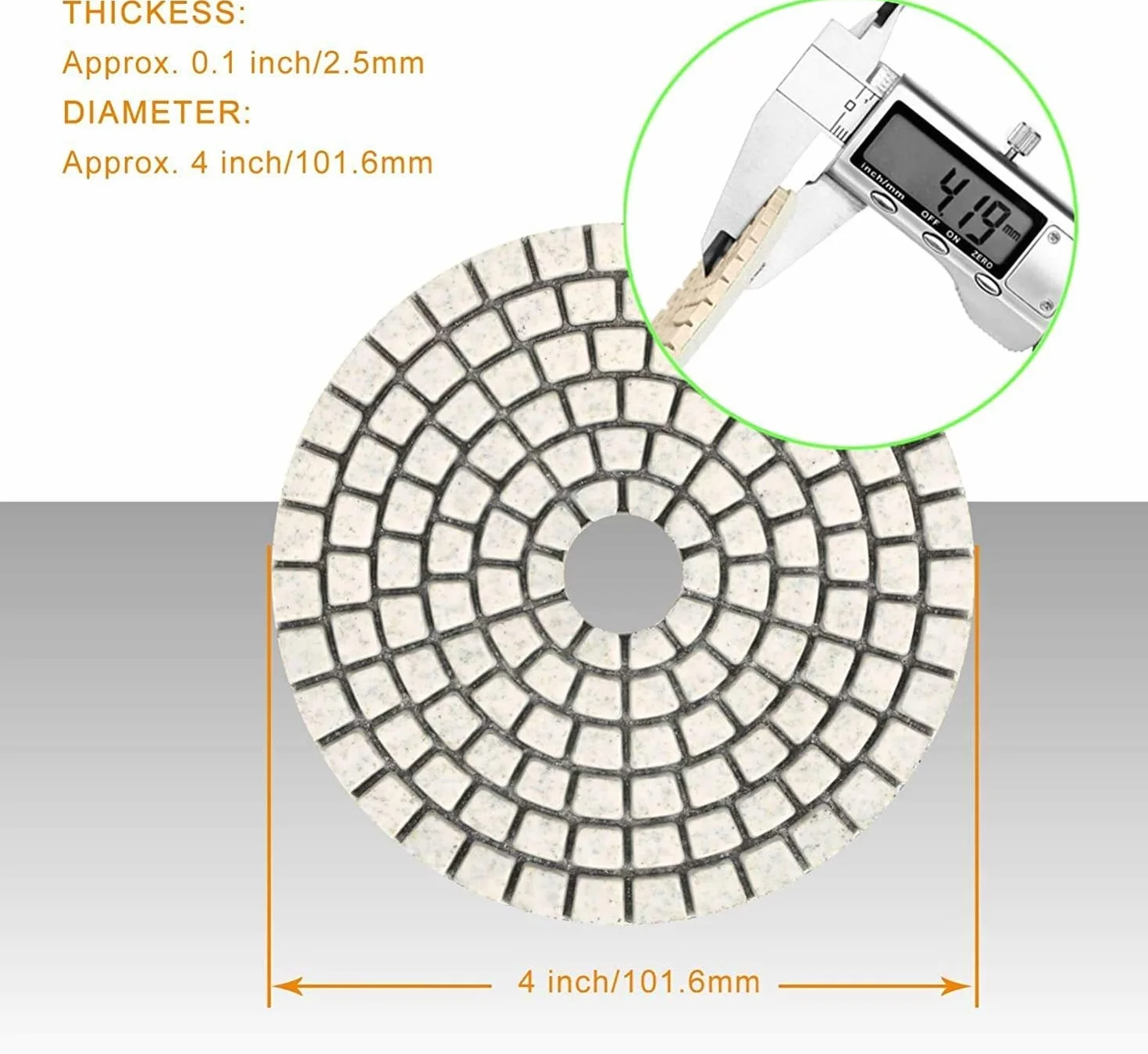 SPTA 15 szt. Zestaw diamentowych podkładek do polerowania na mokro, 4-calowe (10 cm) podkładki do granitu, betonu, marmuru, szlifierki podłogowej lub polerki, 50#-6000# z podkładką mocującą na rzep