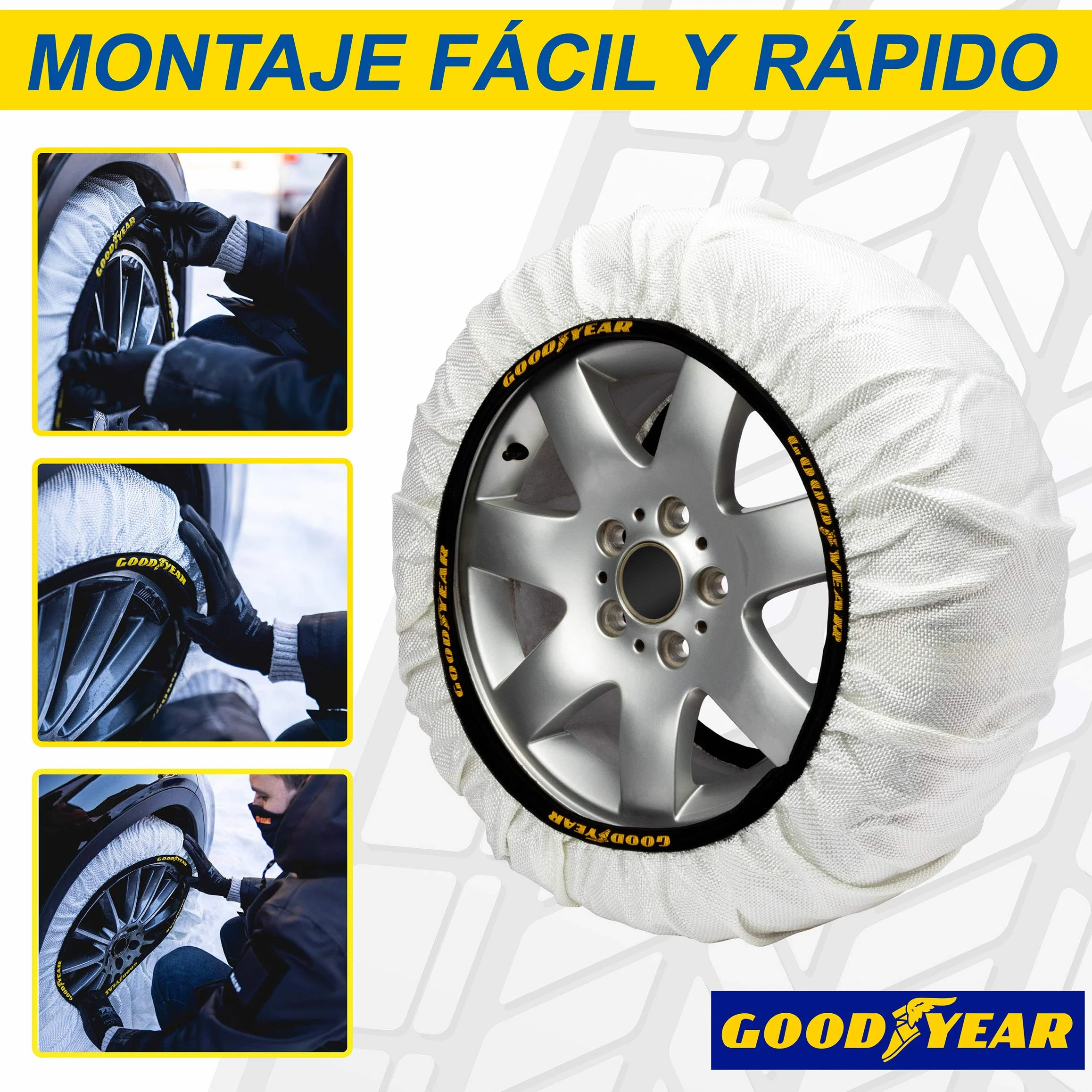 Goodyear Zestaw 2 Tekstylnych Łańcuchów Śniegowych do Samochodów Goodyear Snow & Road, Rozmiar XL