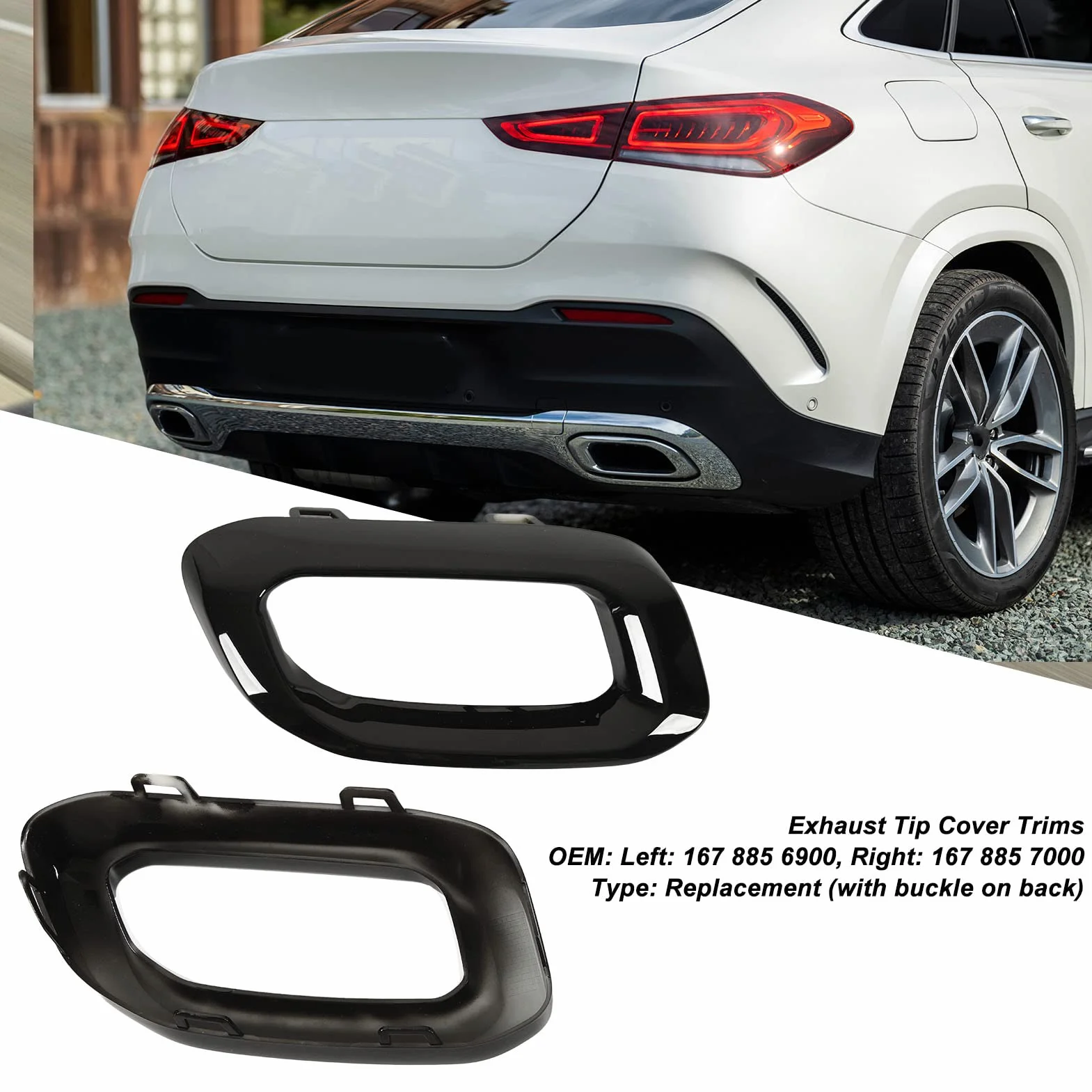 Końcówka Rury Wydechowej Osłona Rury, Osłona Końcówki Rury Wydechowej Wykończenia Bezel Pasuje do GLC GLE Klasa GLS X253 C253 W167 V167 C167 X167 Linia 2020-2023 (Czarny błyszczący)