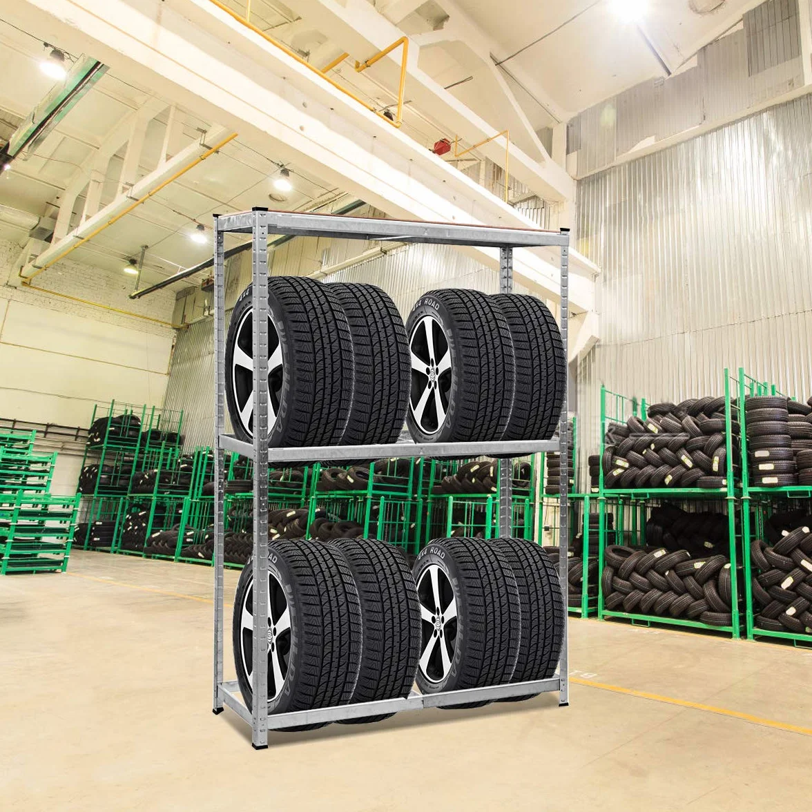 COSTWAY Regał na opony, warsztatowy metalowy regał do przechowywania, 3-poziomowy magazynowy, obciążenie do 795 kg, półka z regulacją wysokości, felgi, ocynkowany, 180 x 120 x 40