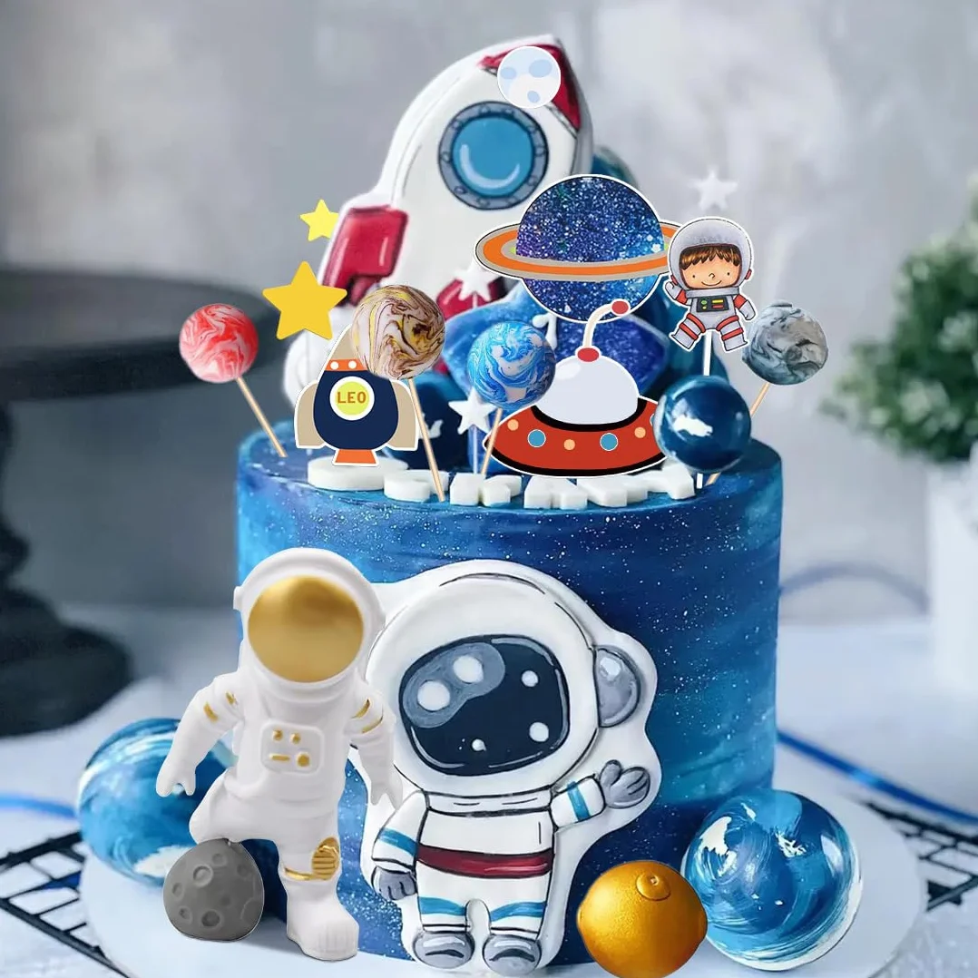 9 sztuk dekoracji na tort, dekoracja na tort astronauta, przestrzeń zewnętrzna, planety topper dekoracja dla chłopców, dziewcząt, dzieci