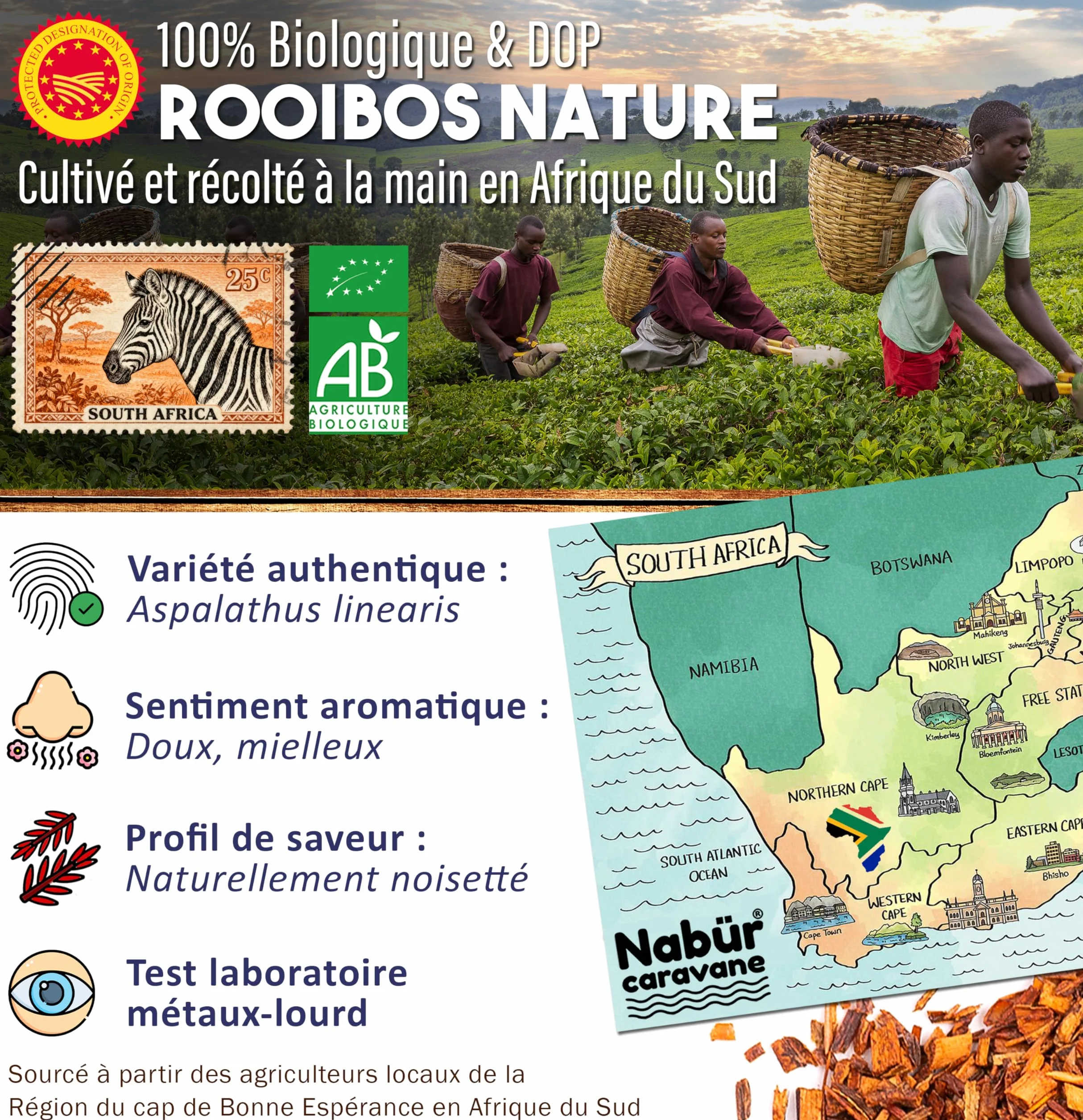 Nabür - Rooibos Rouge BIO 1kg | Thé Rouge Antioxydant | Sans Théine/Caféine | Doux, Relaxant, Riche (1000gr)