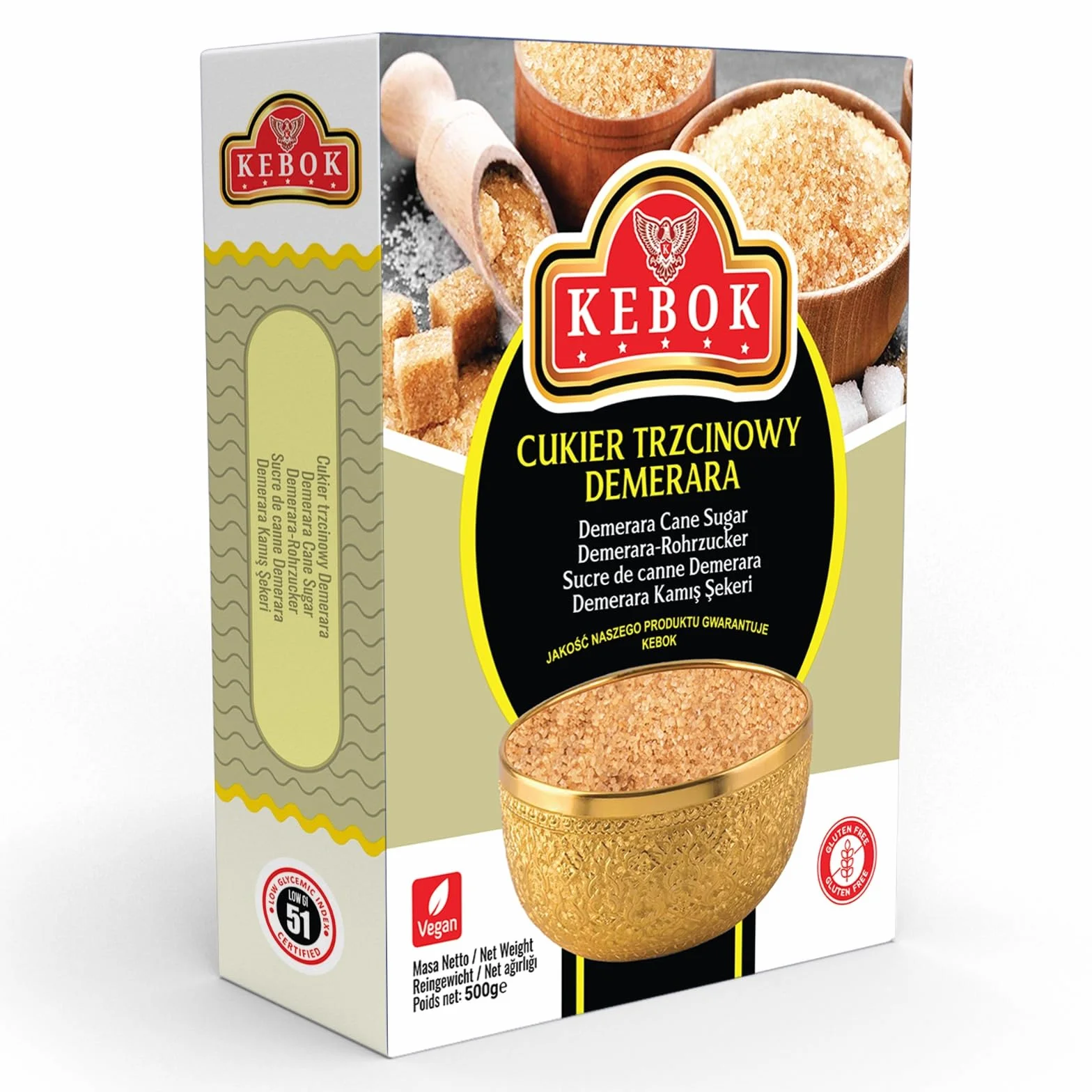 Kebok Cukier Trzcinowy Demerara, Naturalny Brązowy, 500g