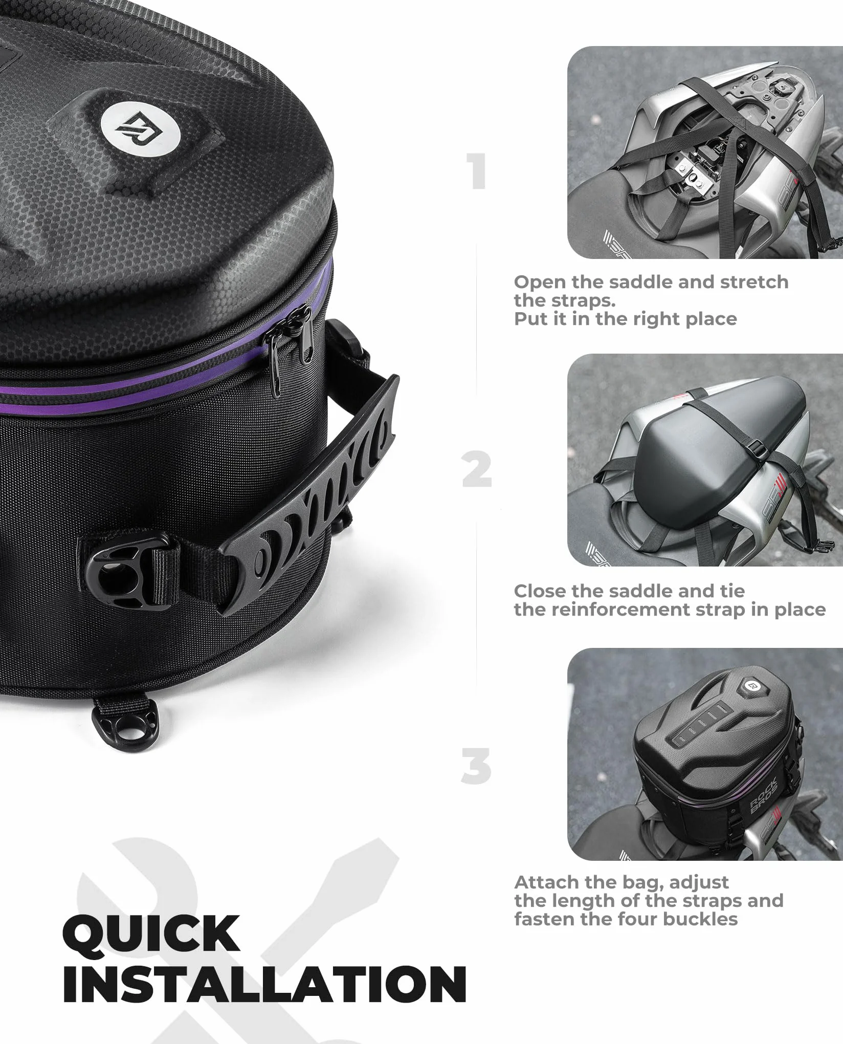 ROCKBROS Torba Na Tylne Siedzenie Motocyklowe Torba Na Siedzenie, 12,5 L Torba Na Bagaż Motocyklowy Plecak Z Paskami Wodoodporna Torba Motocyklowa Z Pokrowcem Przeciwdeszczowym Do Przechowywania