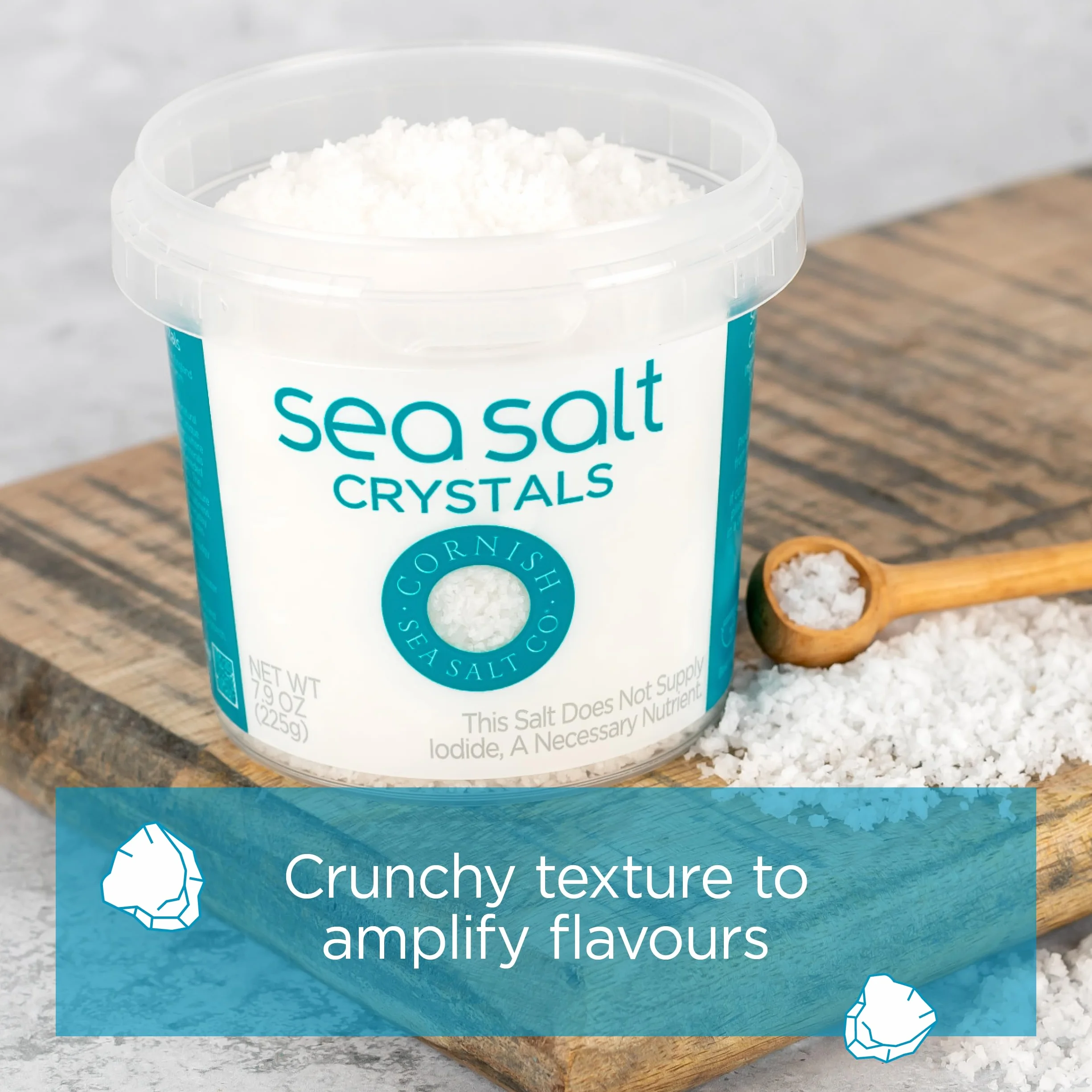 Cornish Sea Salt Crystals Coarse Sea Salt 7.9 oz Resealable Tub