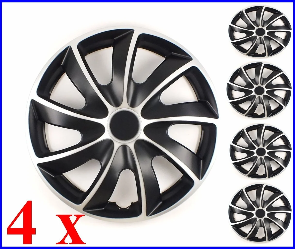 Kołpaki ozdobne QUAD BICOLOR czarne/srebrne 13 cali, zestaw 4 sztuk