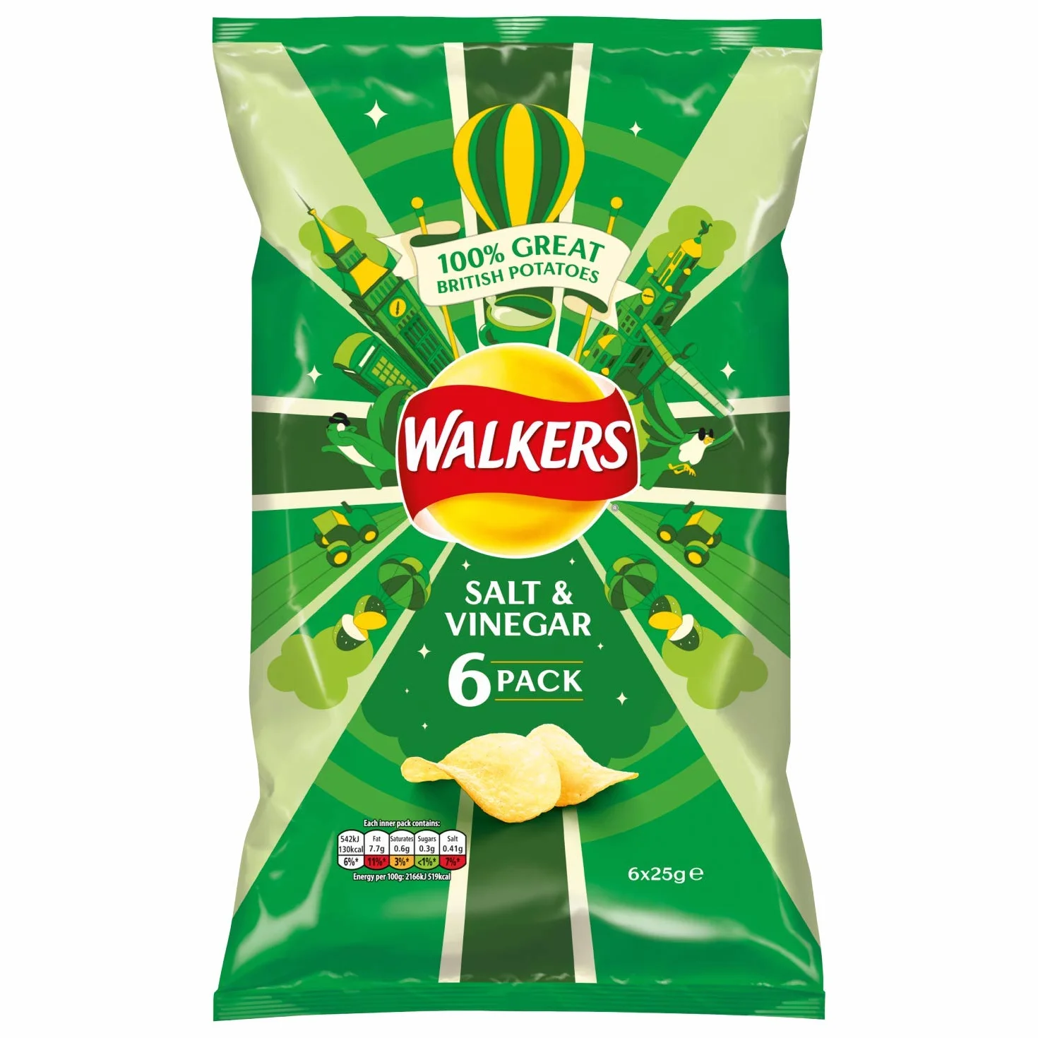 Walkers Salt & Vinegar 6 x 25 g Chipsy