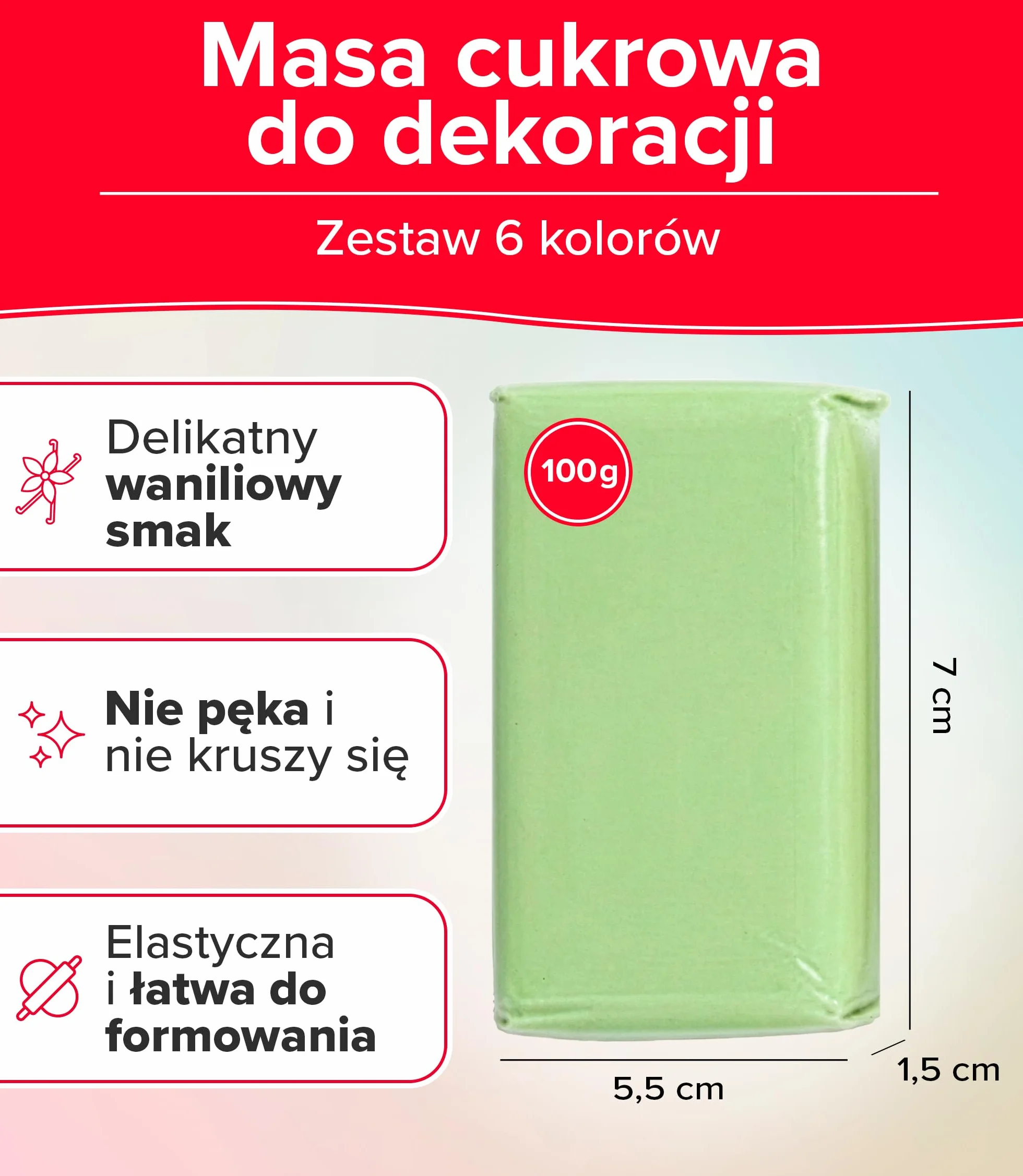 dekora – Masa cukrowa kolorowa Zestaw 6 kolorów - Fondant do tortów, elastyczna i łatwa w użyciu - Bez glutenu, Halal, Koszerna 600 g