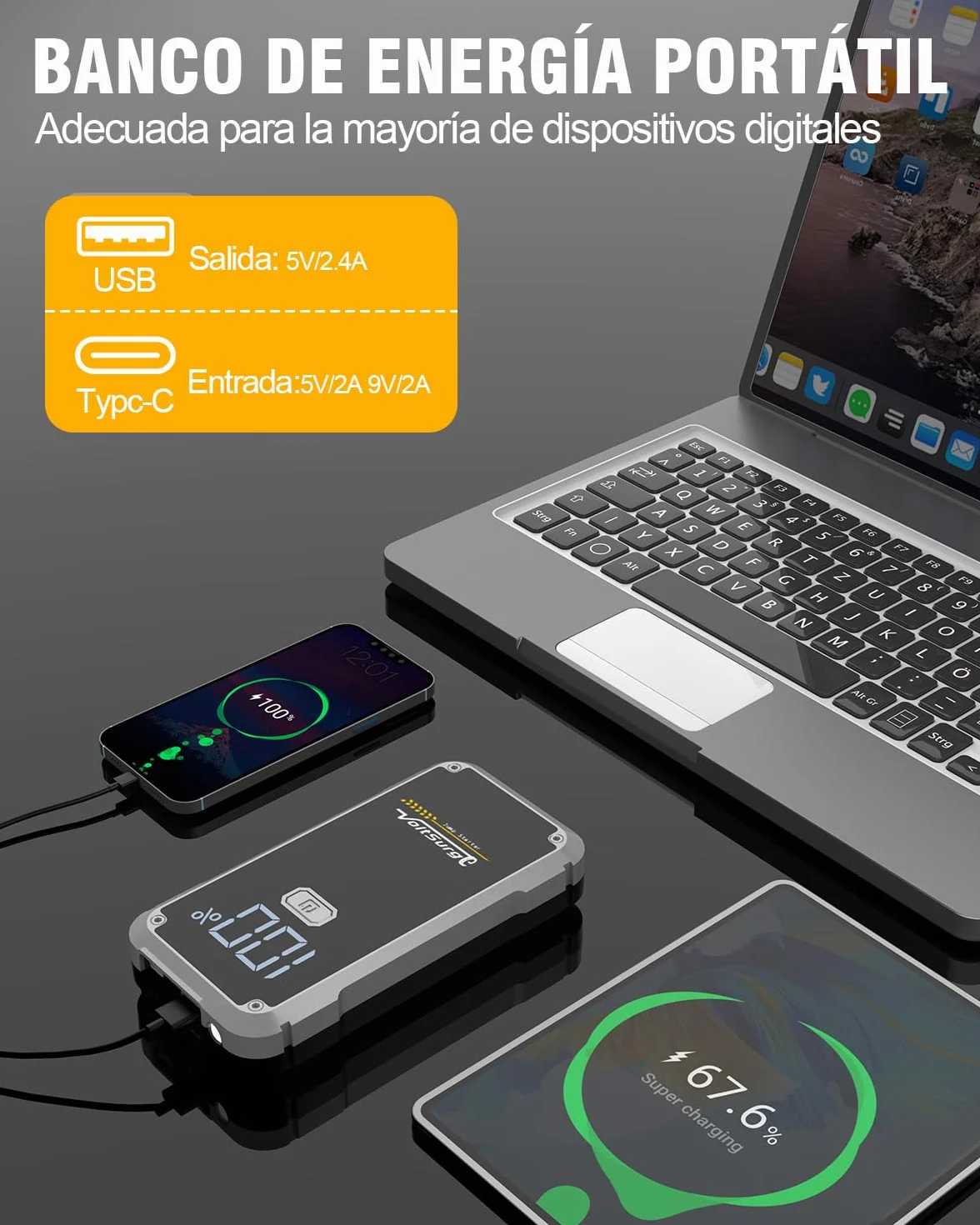 Starthilfe Powerbank, VoltSurge 4000A Spitzenstrom, VoltSurge pomoc przy starcie samochodu - Avviatore di emergenza, akumulator samochodowy 2000 A, rozrusznik